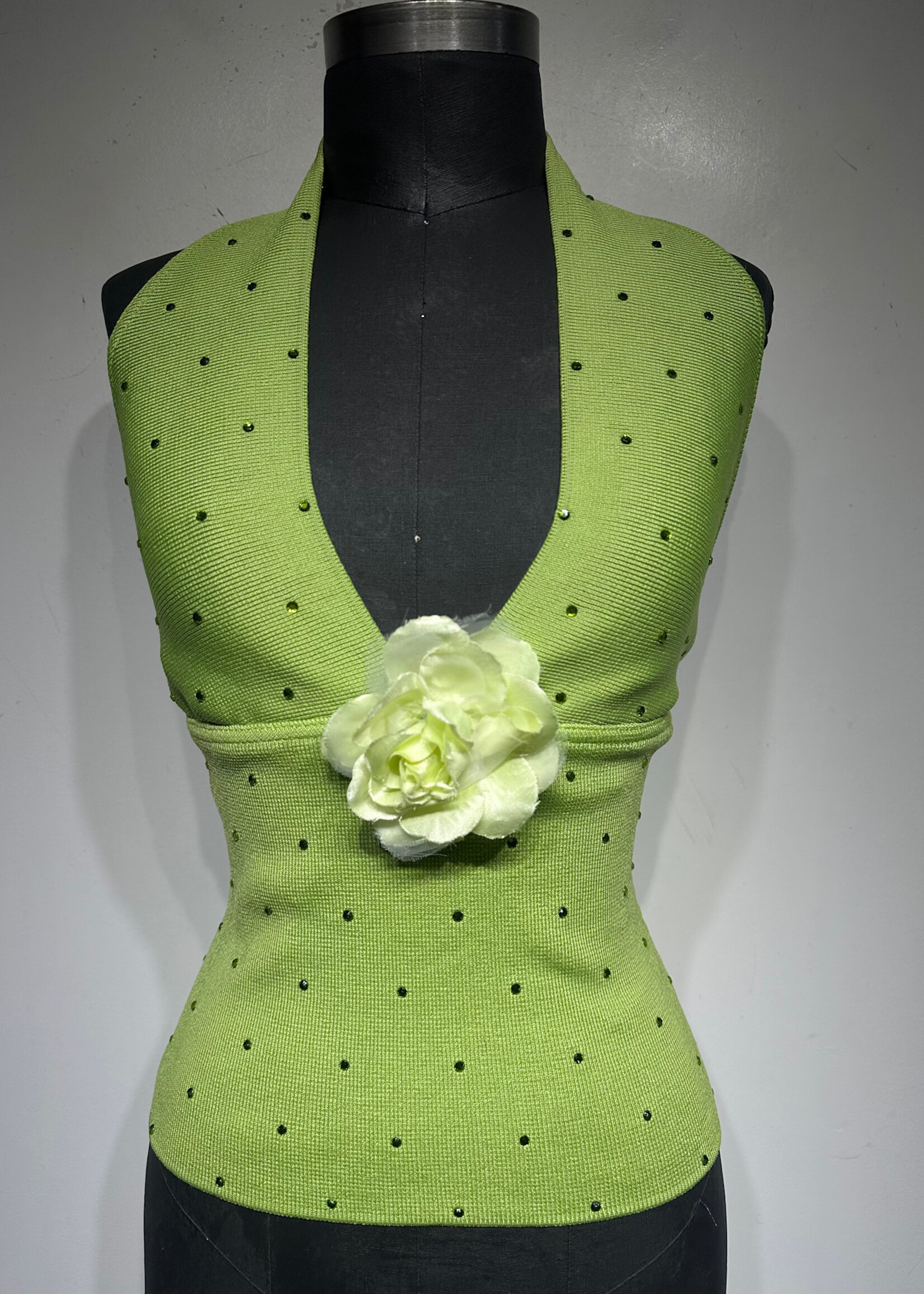 Veronique Young Green Halter Bedazzled Top S