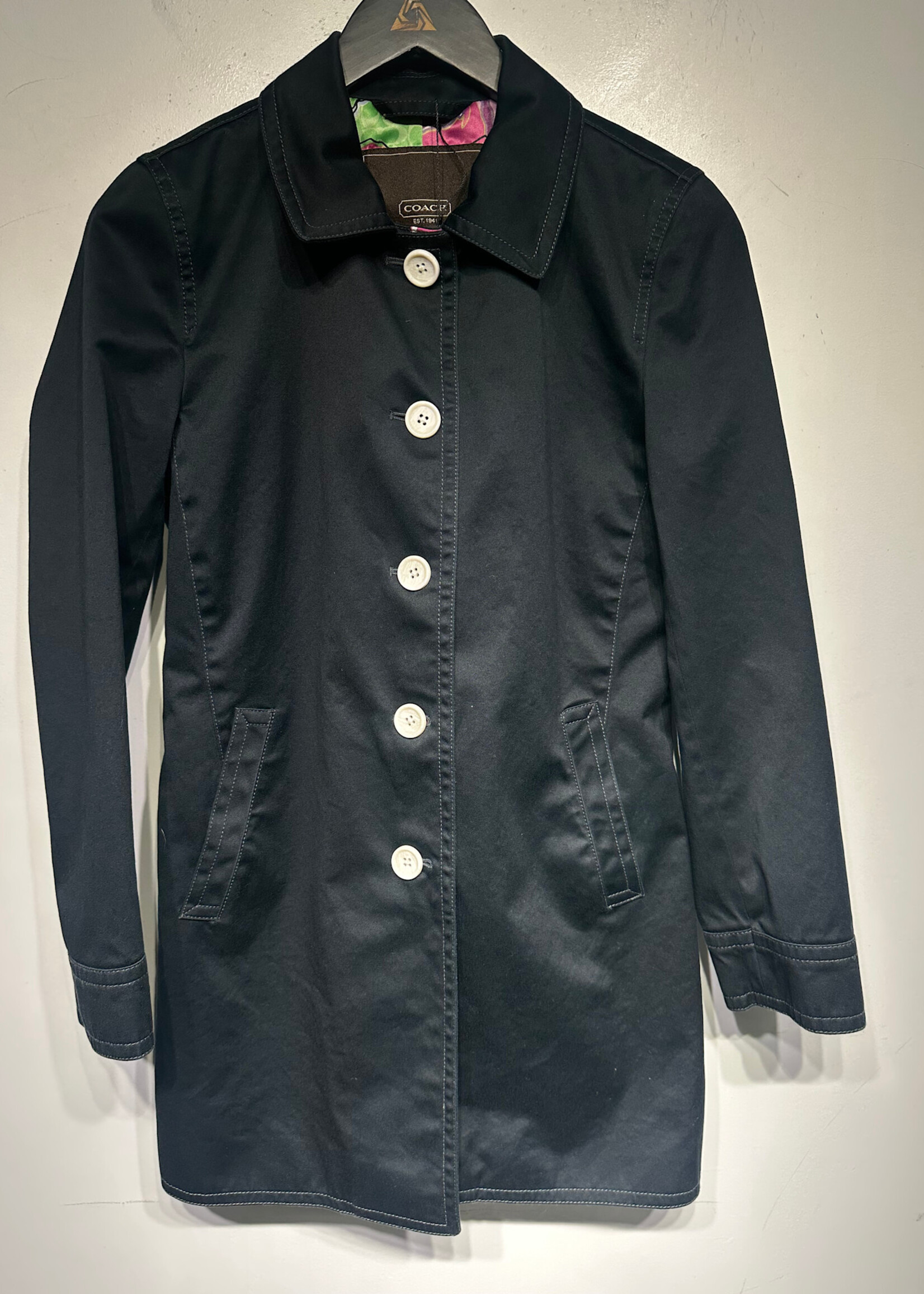 Coach Black Mid Length Overcoat XS AS IS