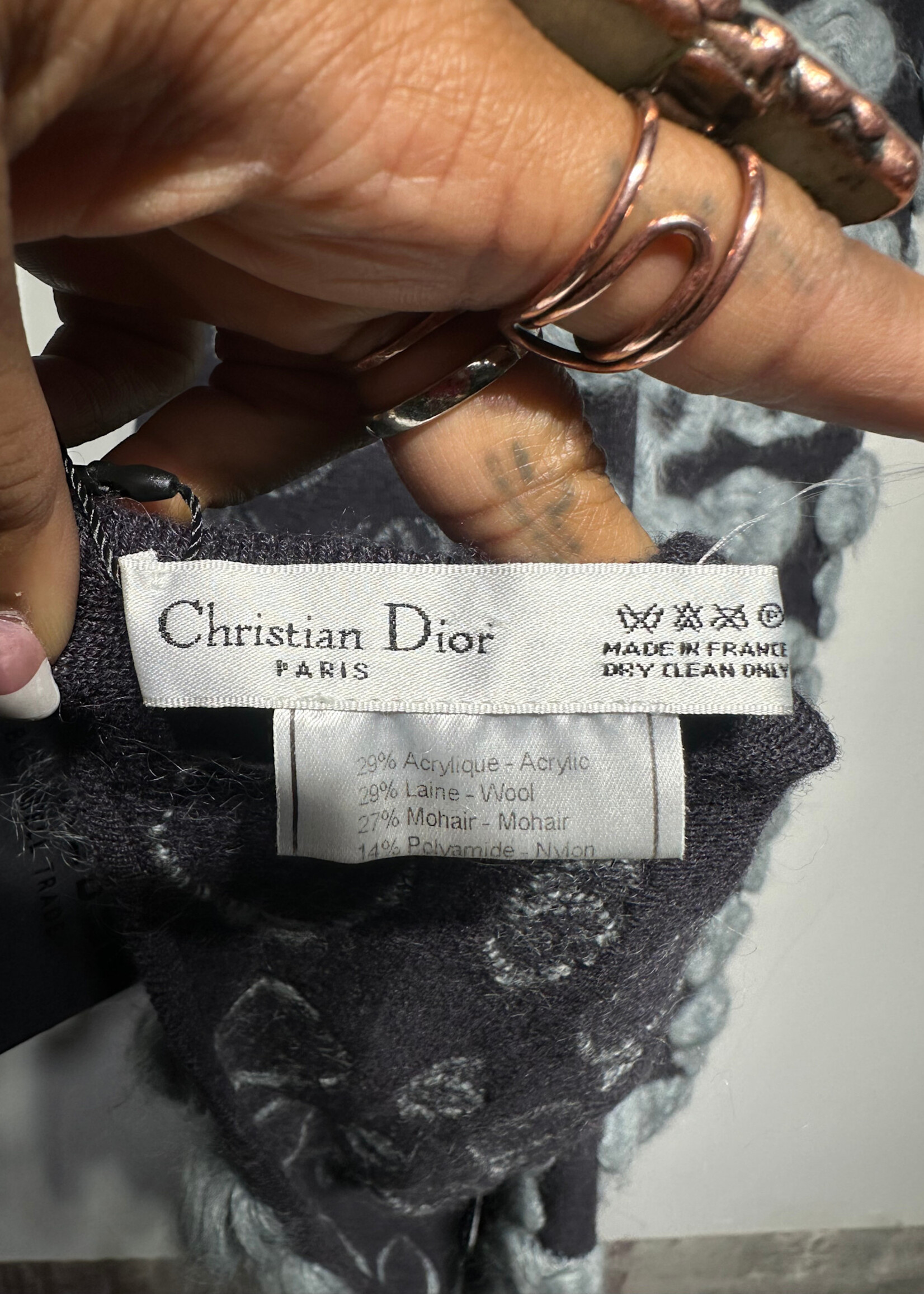 Dior Navy Blue Wool Dot Design Scarf