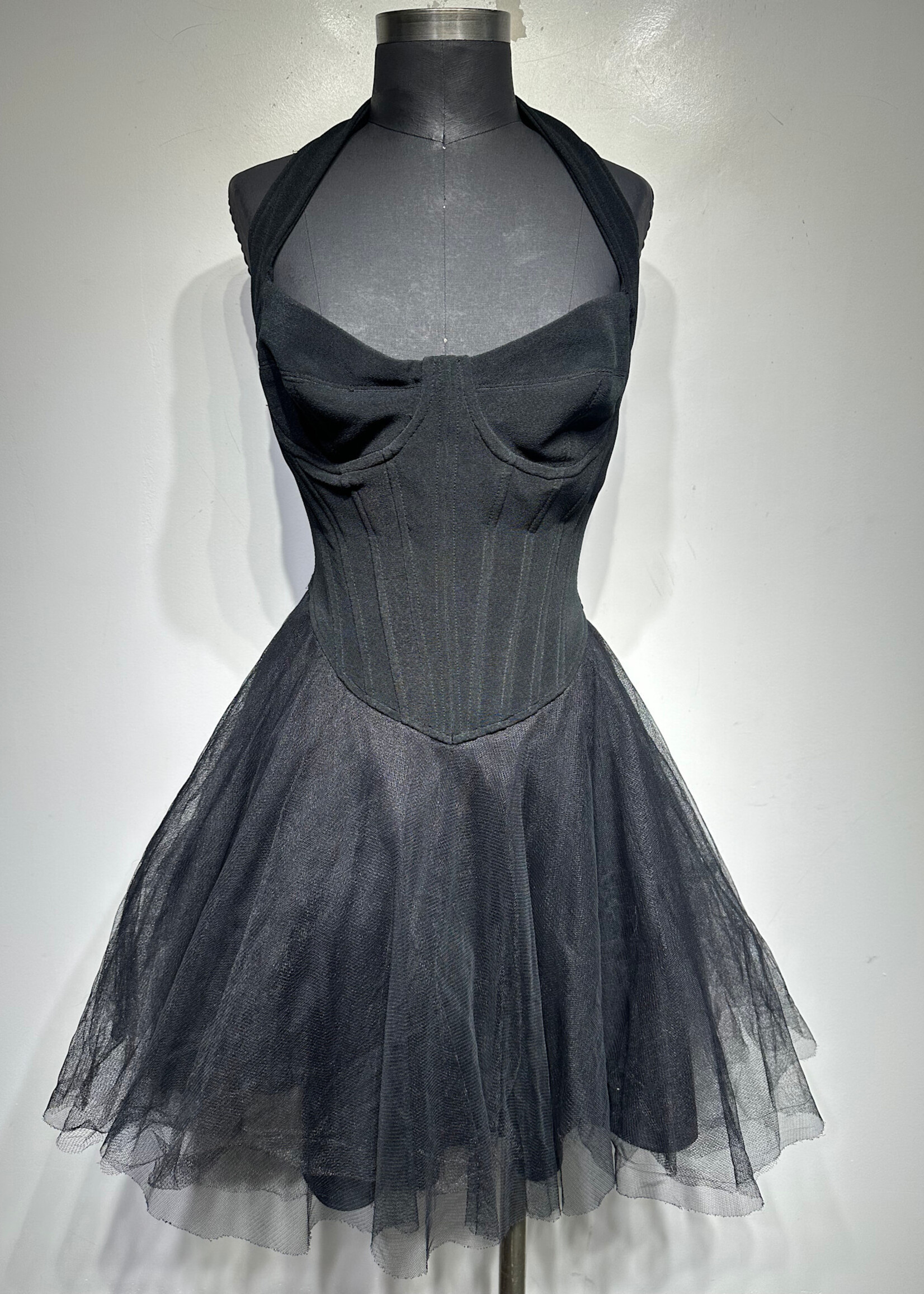 Tadashi Black Corset Mesh Tule Dress M
