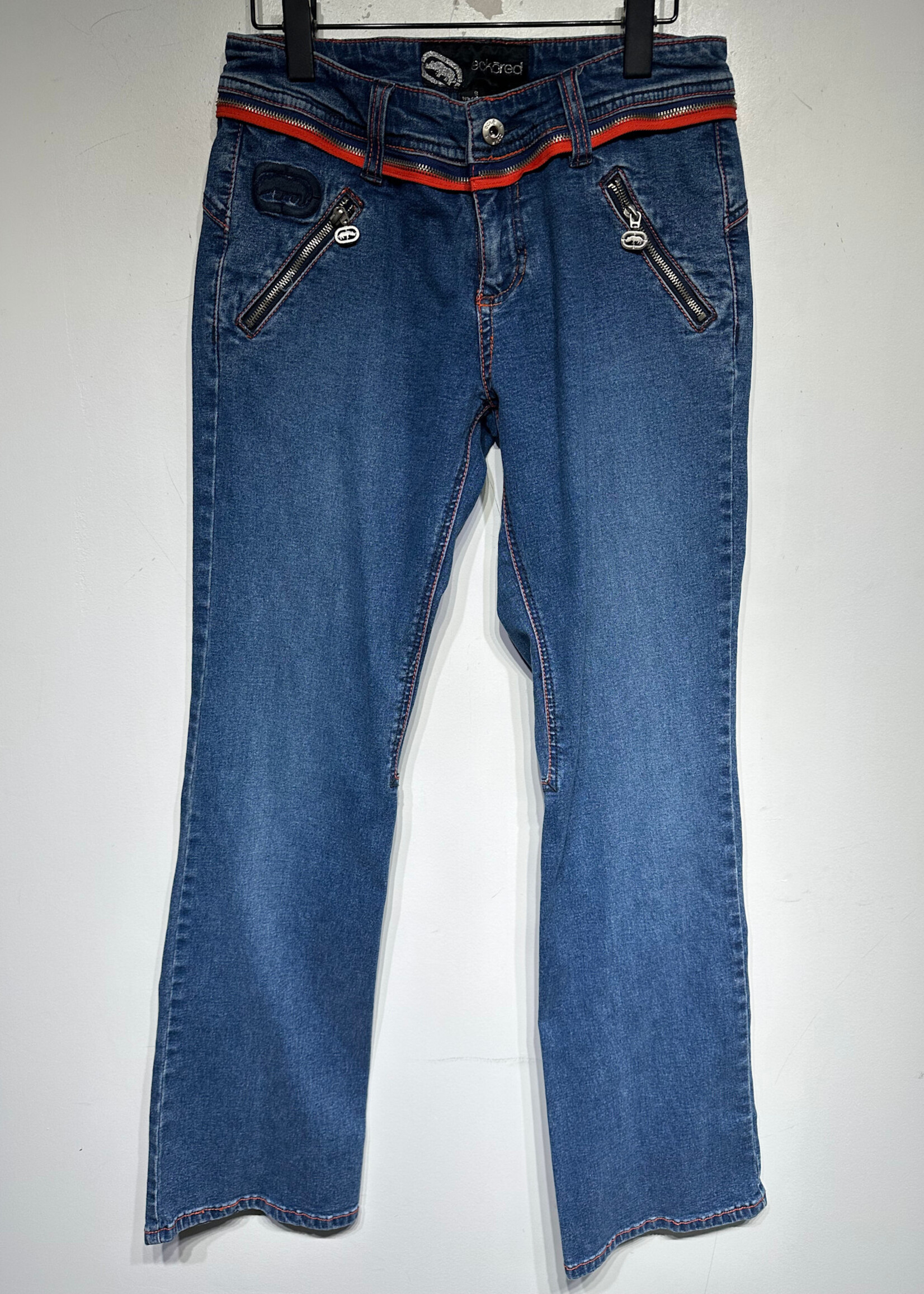 Ecko red Blue Orange Y2K Midwash flared Jeans Fem 30