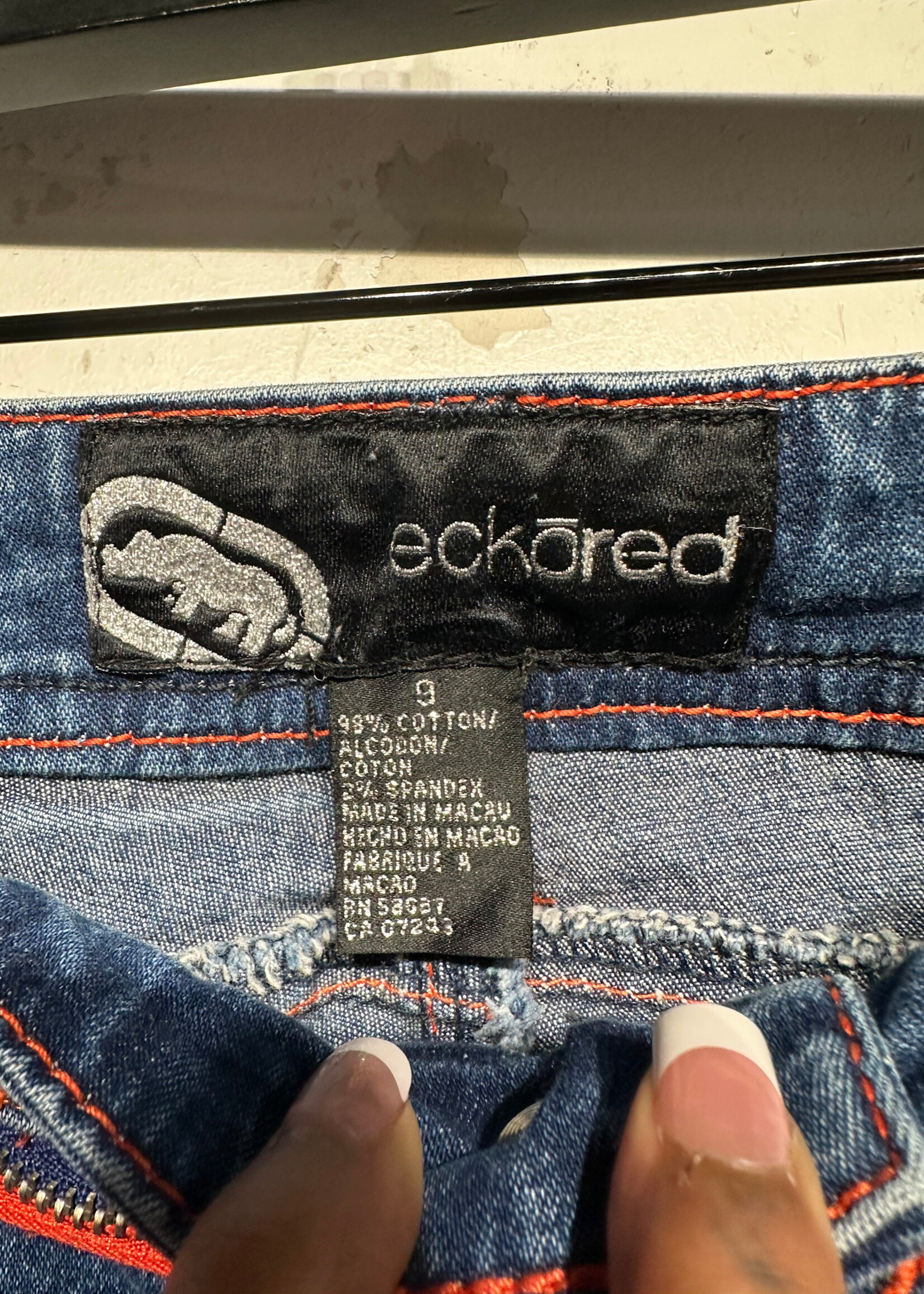 Ecko red Blue Orange Y2K Midwash flared Jeans Fem 30