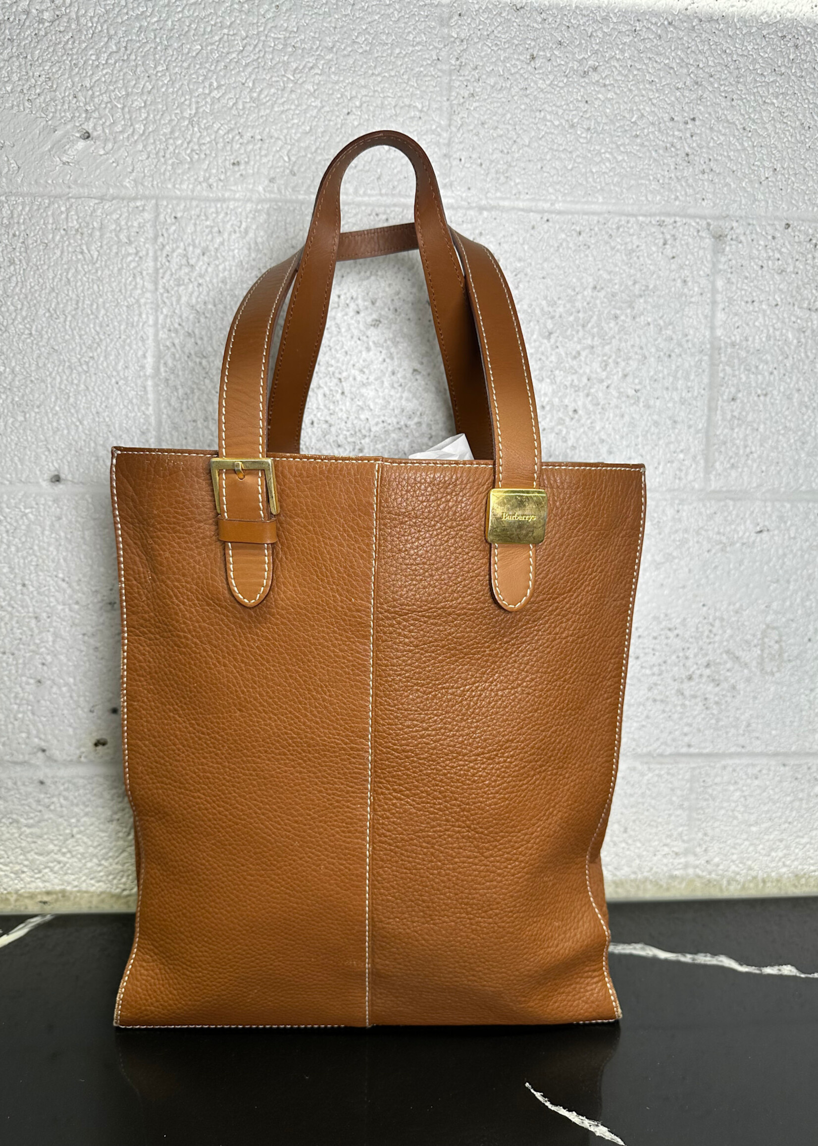 Burberry Brown Leather Nova Check Lined Bag OS As Is