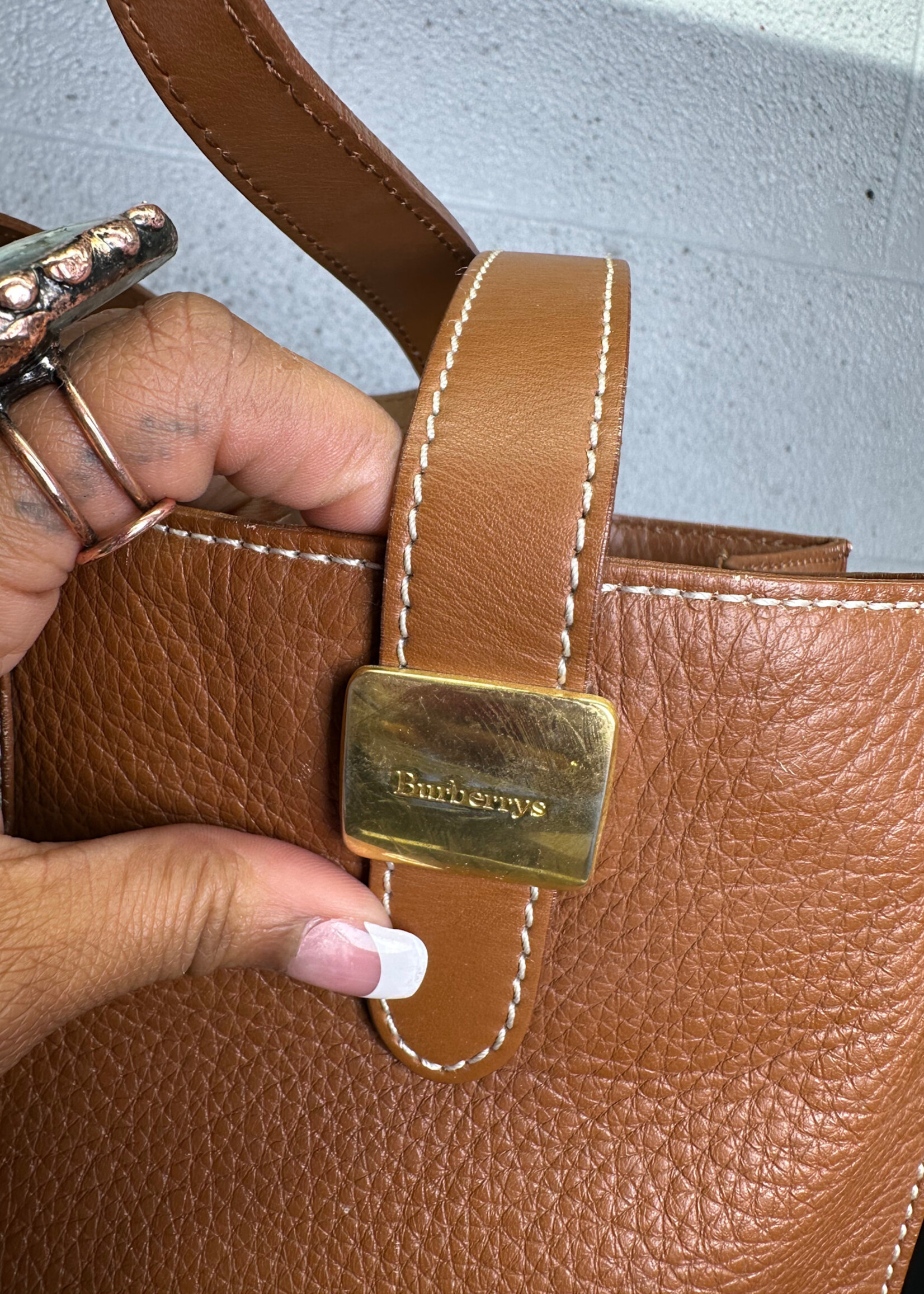 Burberry Brown Leather Nova Check Lined Bag OS As Is