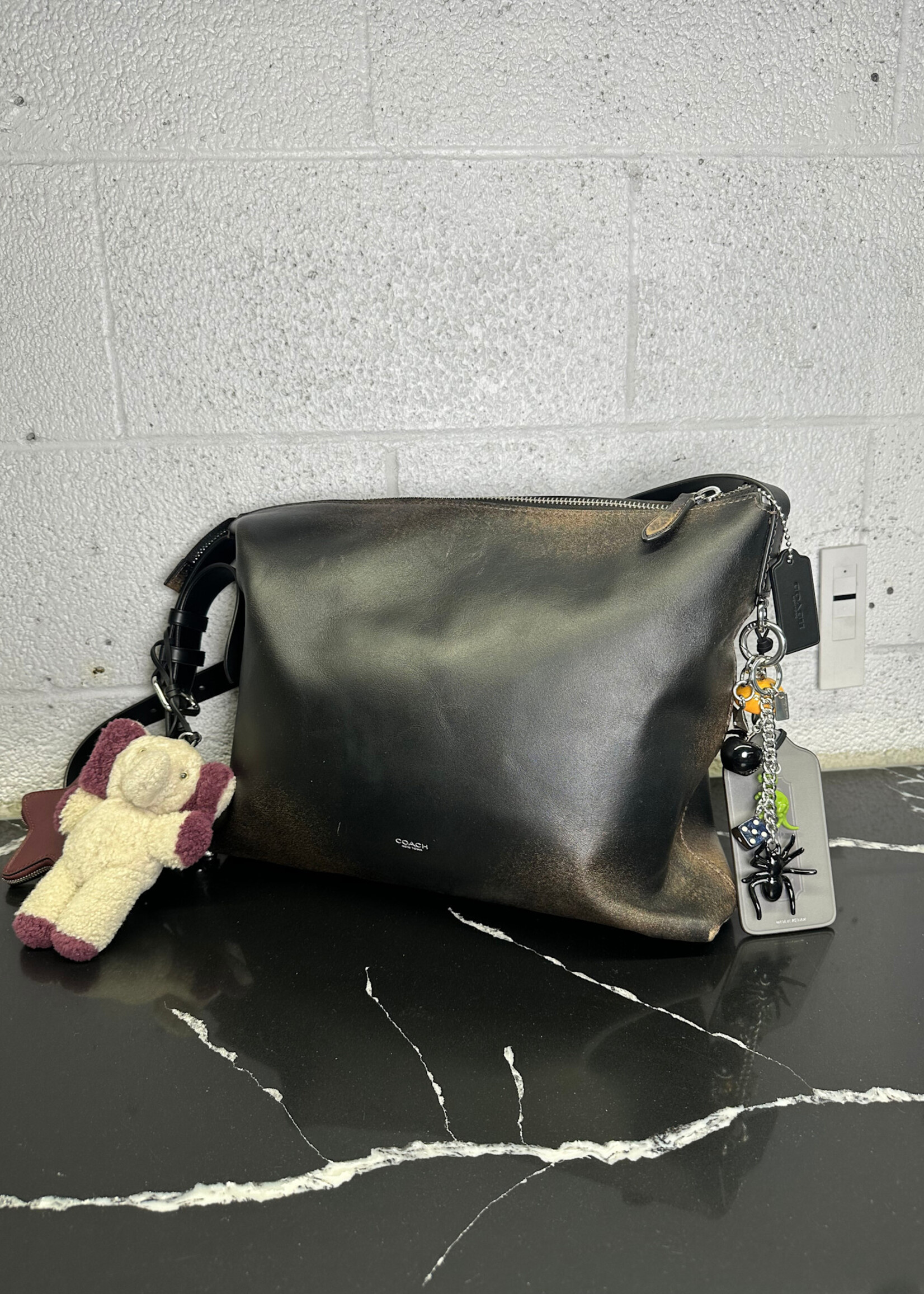 Coach Black Brown Faded Mott Leather Bag OS
