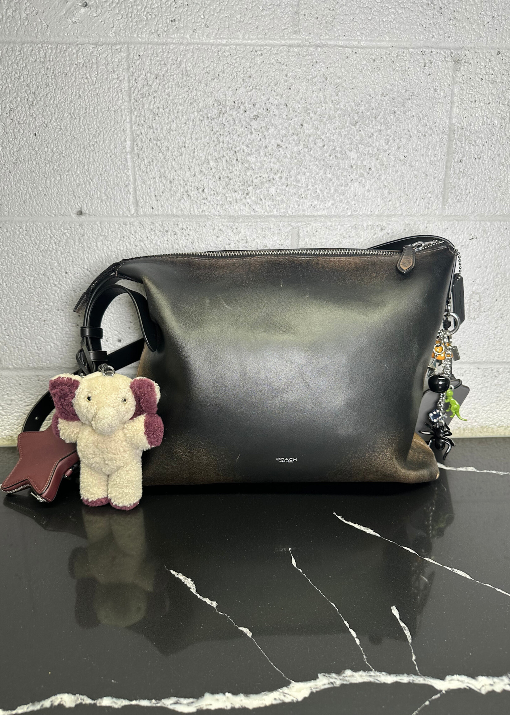 Coach Black Brown Faded Mott Leather Bag OS