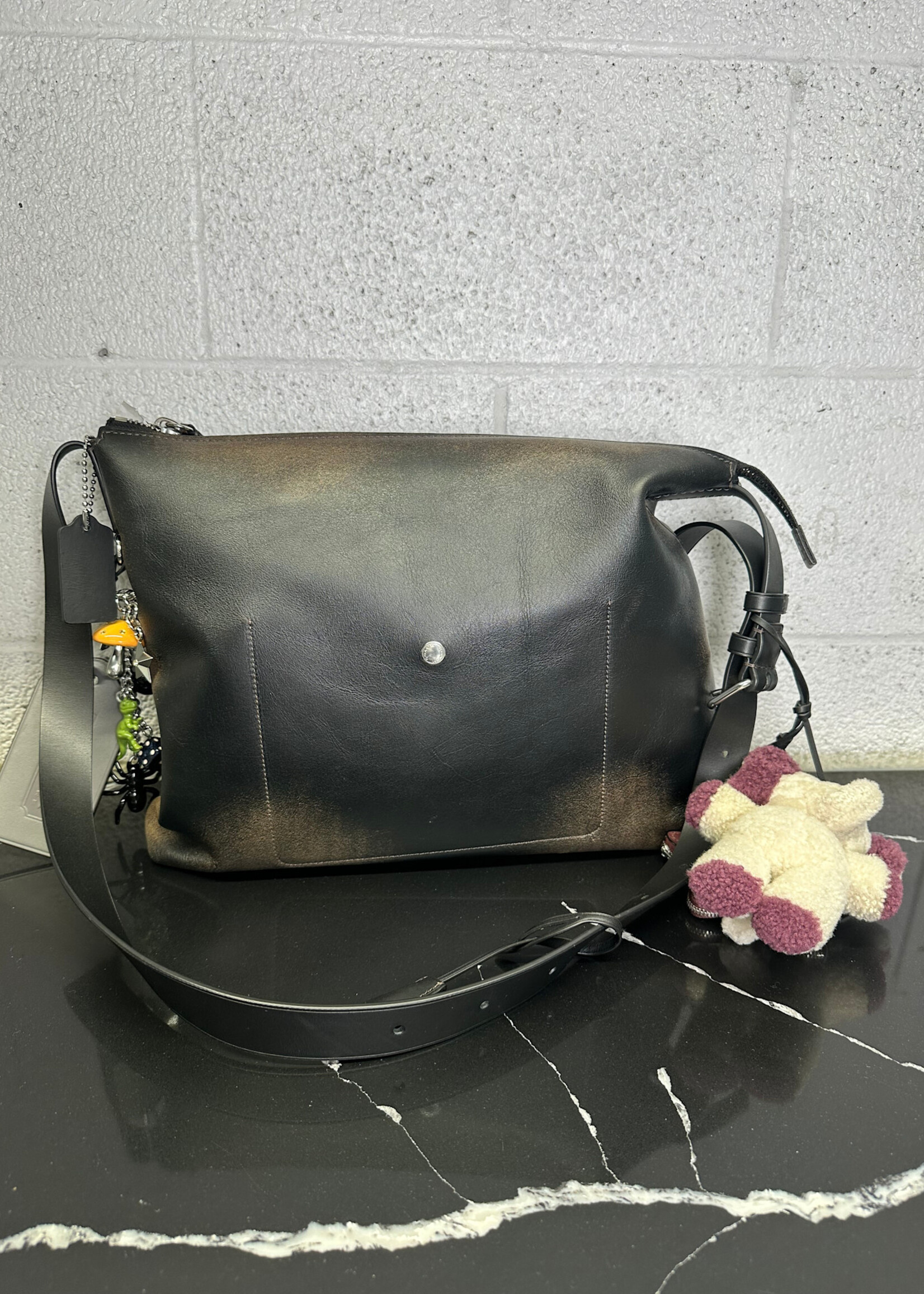 Coach Black Brown Faded Mott Leather Bag OS