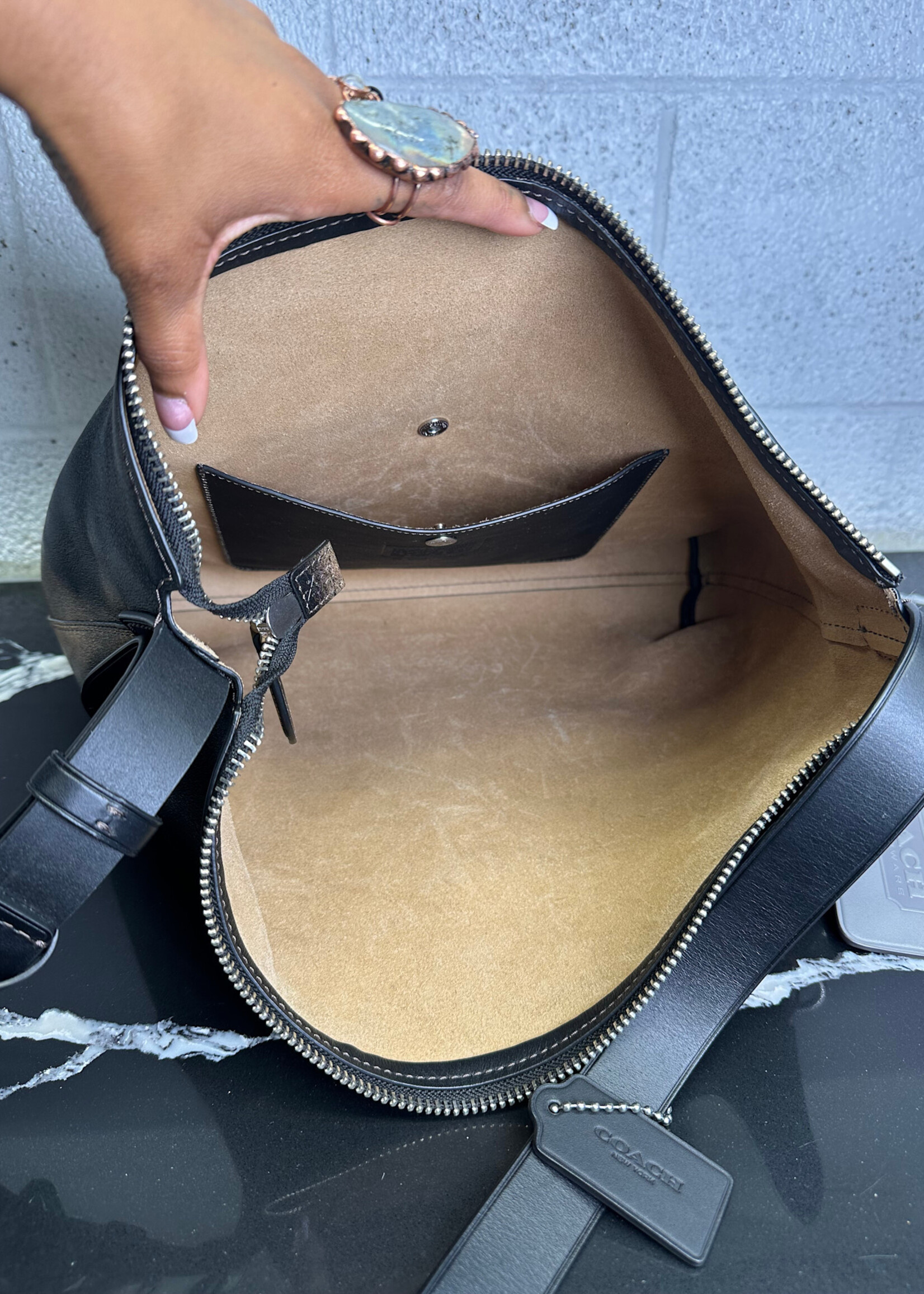 Coach Black Brown Faded Mott Leather Bag OS