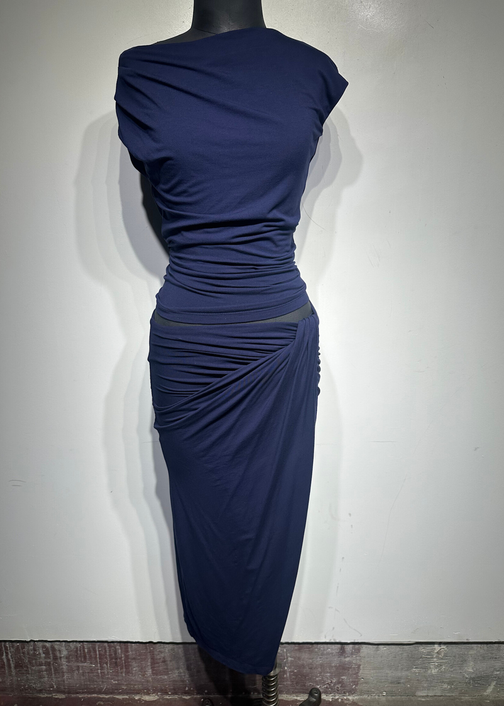 MM Lafleur Navy Ruched Two PC Set XS