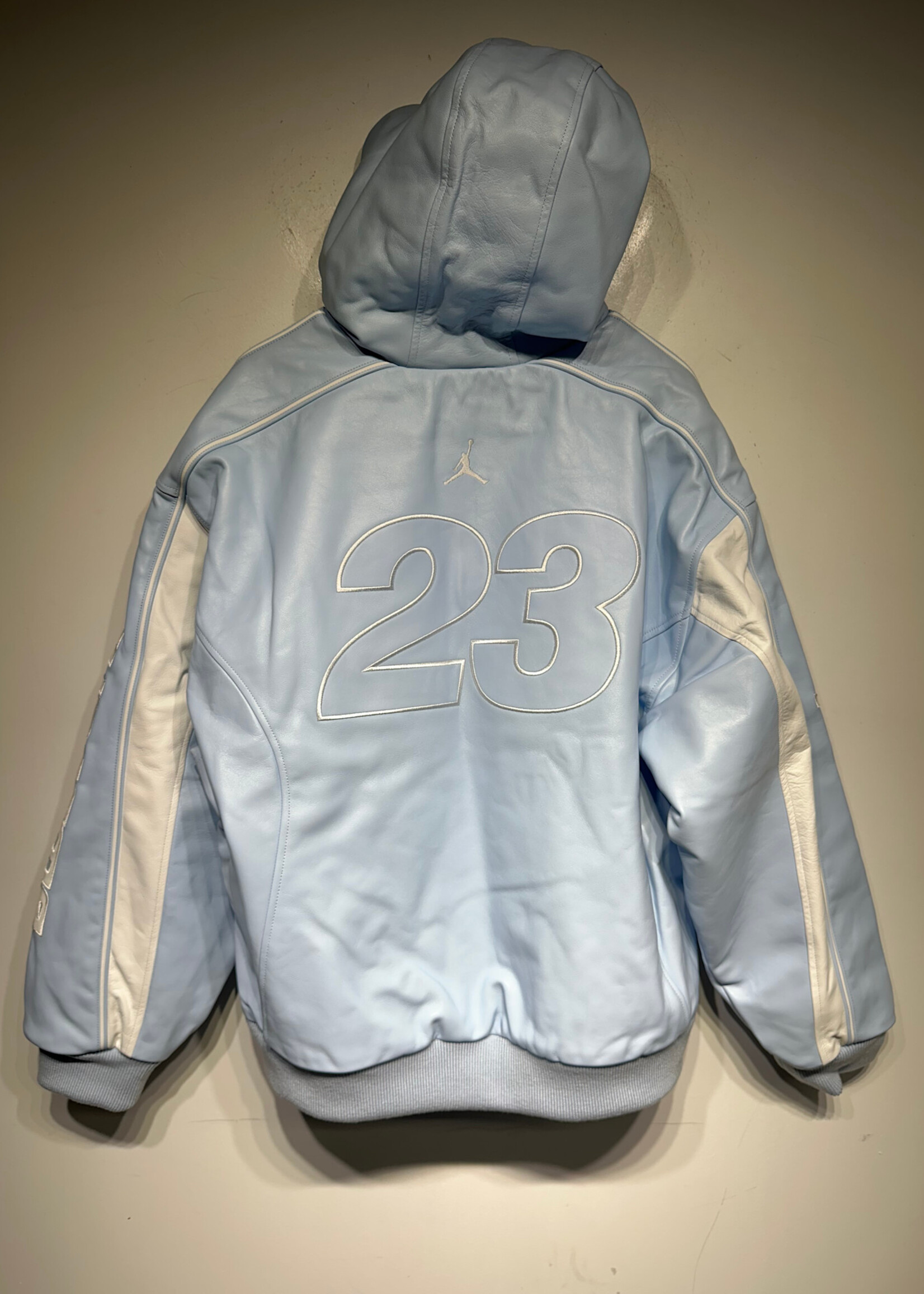 Supreme x Jordan Hooded Leather JKT Blue Masc XXL