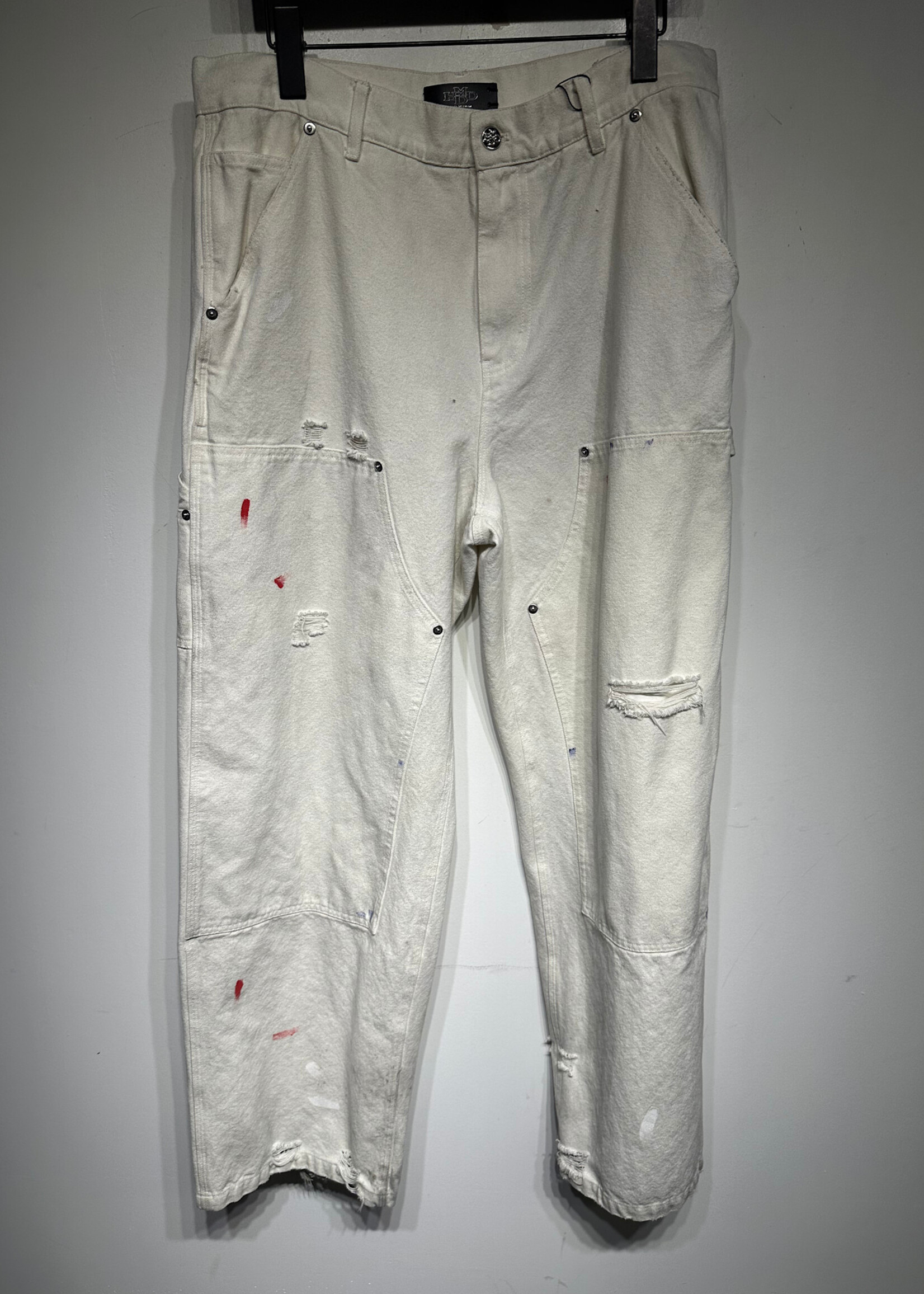 HMDD White Splatter Paint Double Knee 34 Pants As Is