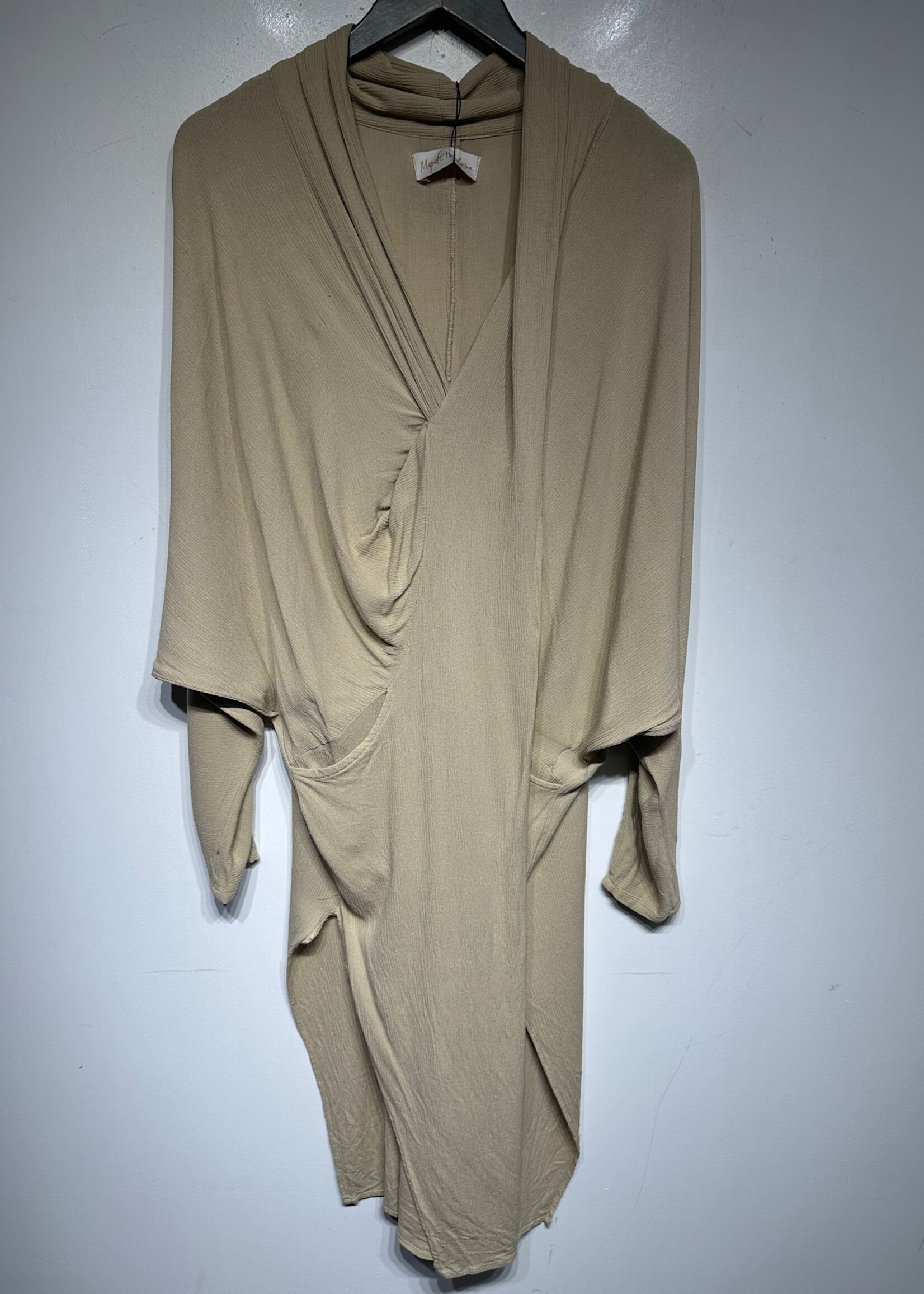 Myrah Penaloza Beige Wideneck Layered Ribbed Dress XS