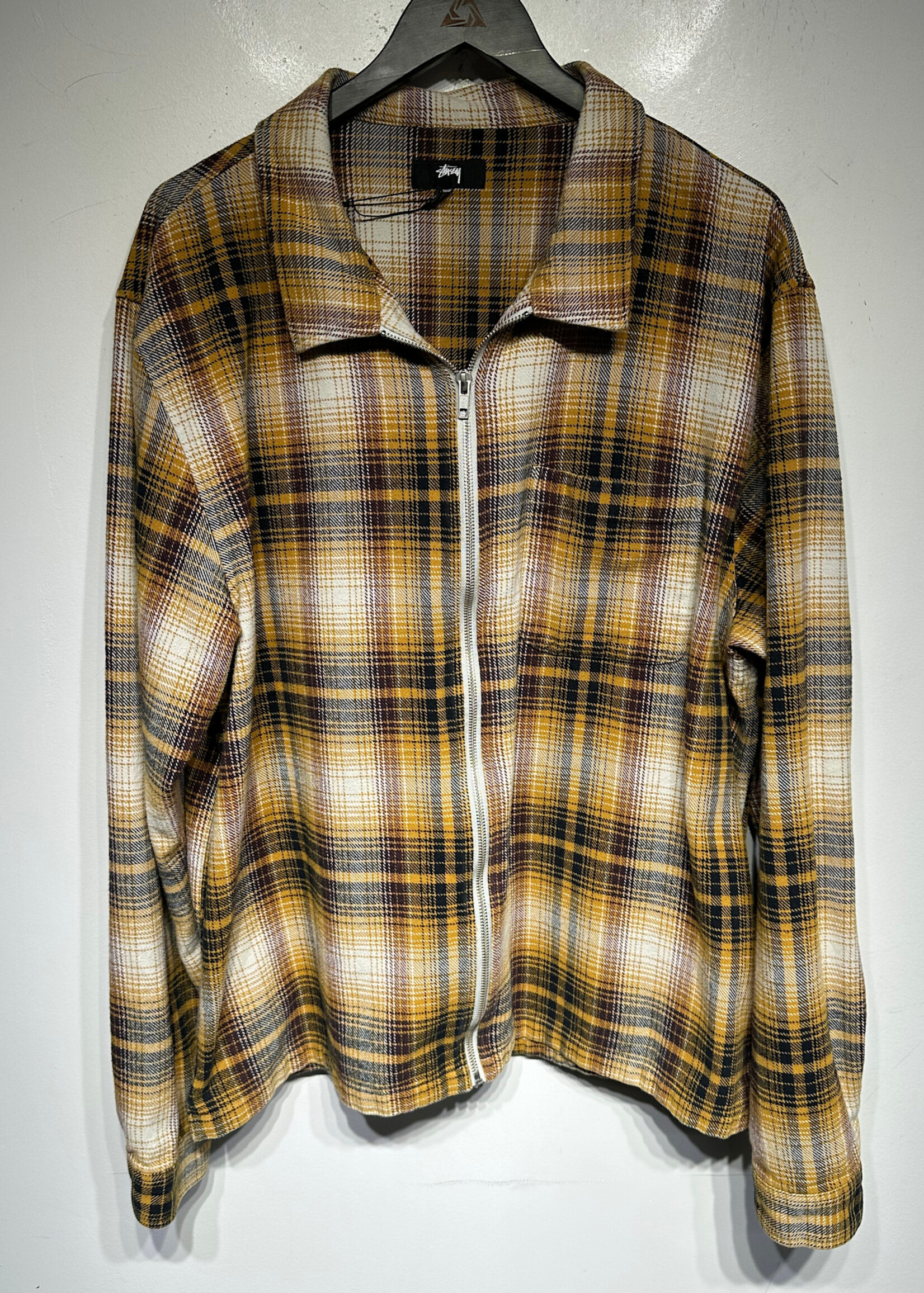 Stussy Yellow Plaid Long Sleeve Zip Up 2X