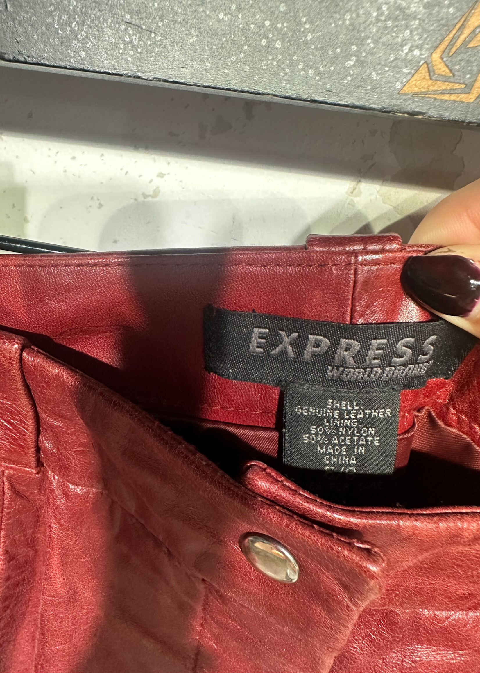 Express Vintage Red Leather Mini Skirt 28