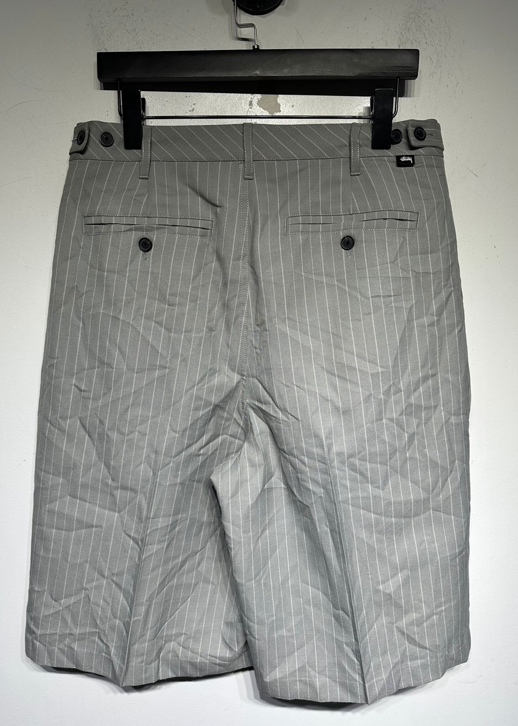 Stussy Grey Pinstripe Wrinkle Shorts Unisex 30