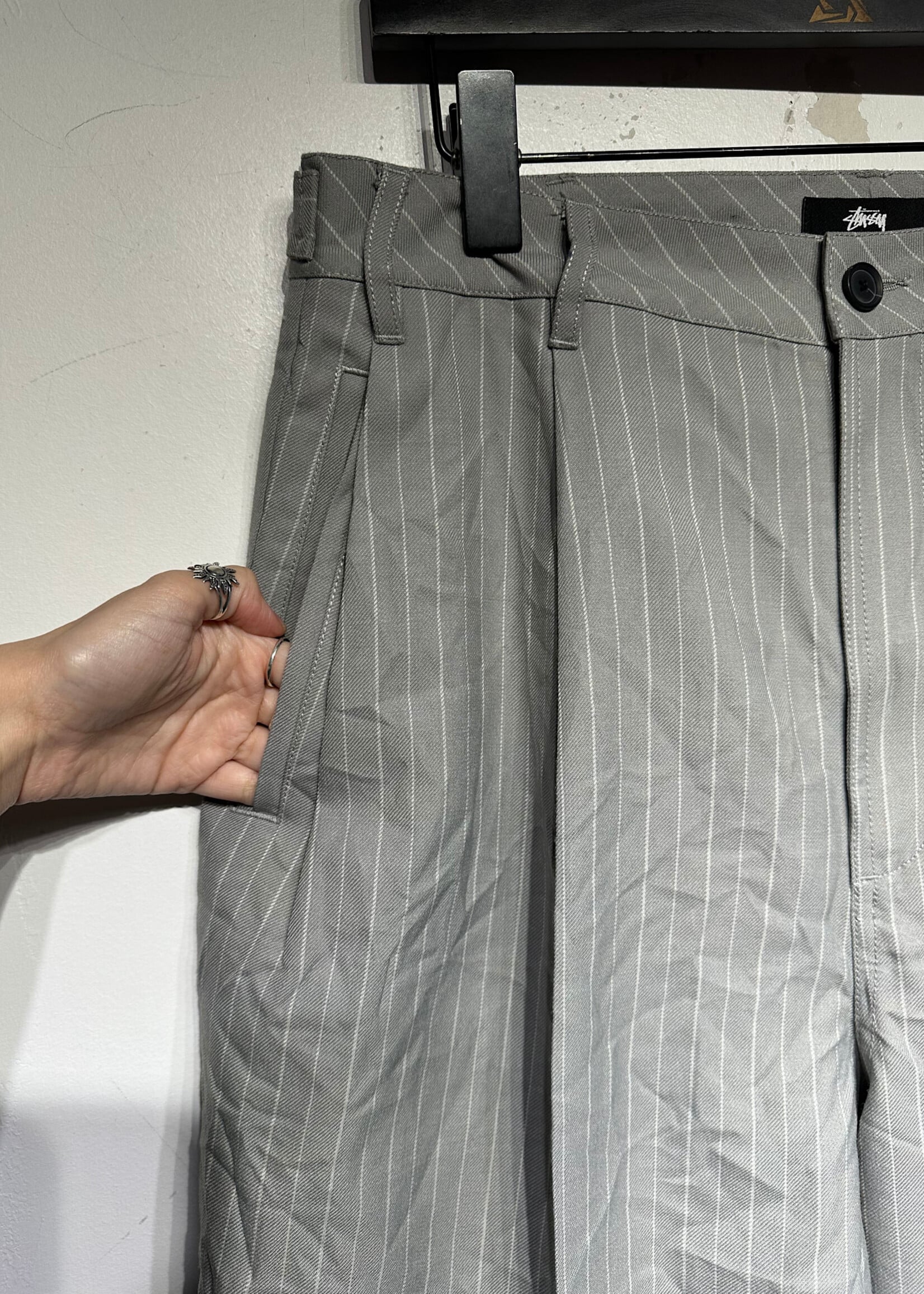 Stussy Grey Pinstripe Wrinkle Shorts Unisex 30