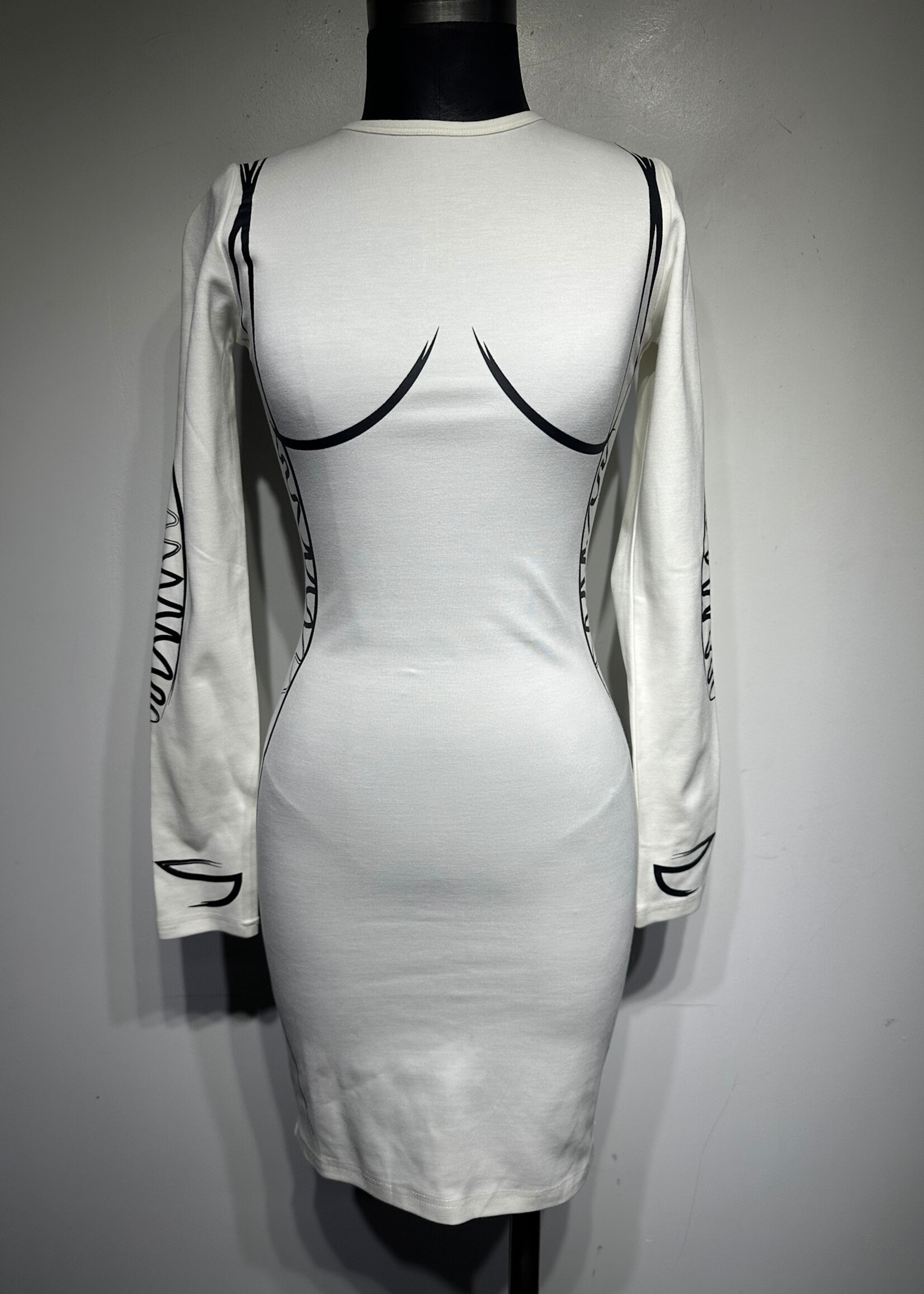 Maniere de Voir White Black Scribble Bodycon Dress M