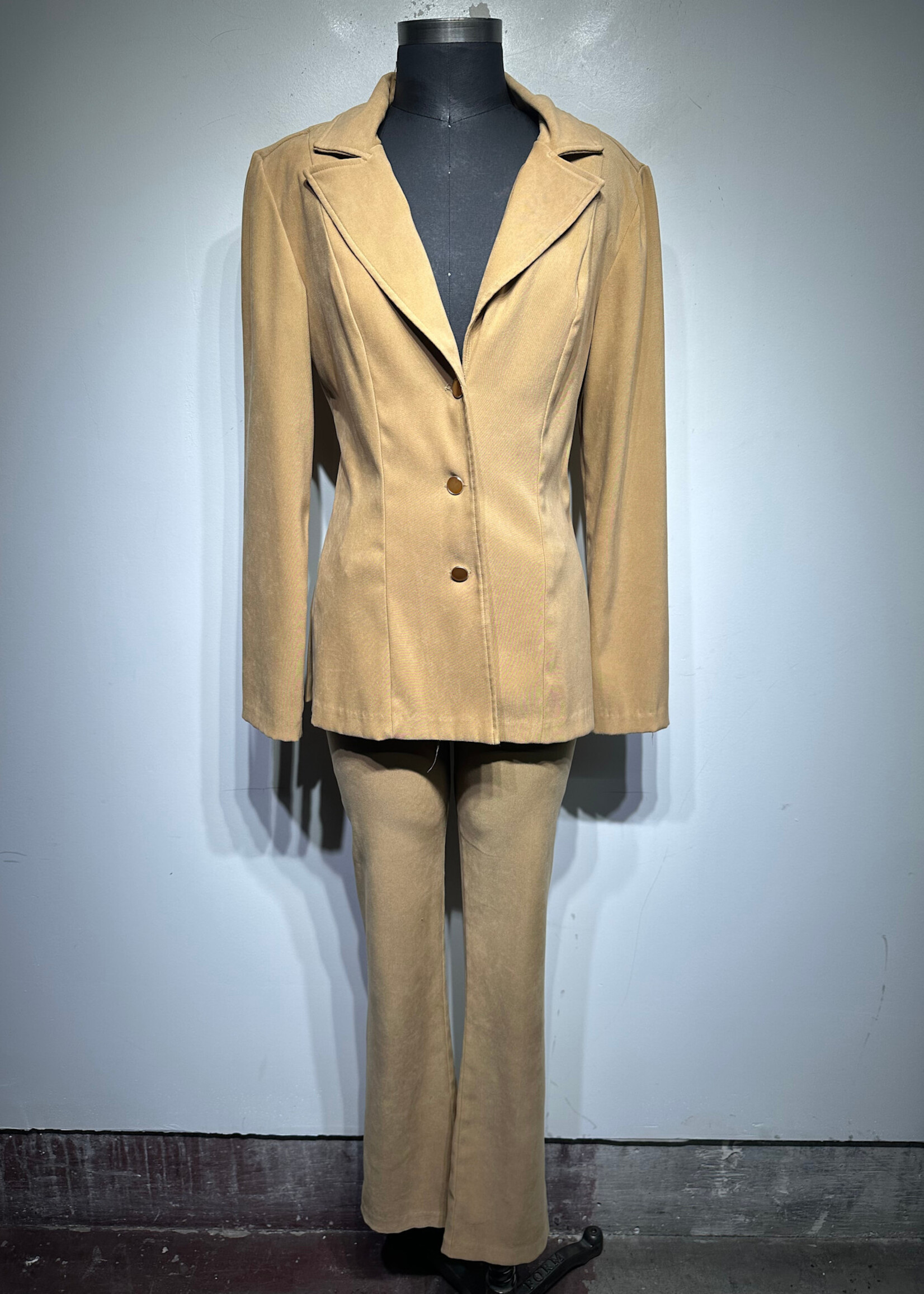 XOXO Tan Thin Suit Jacket Pant Set S Fem