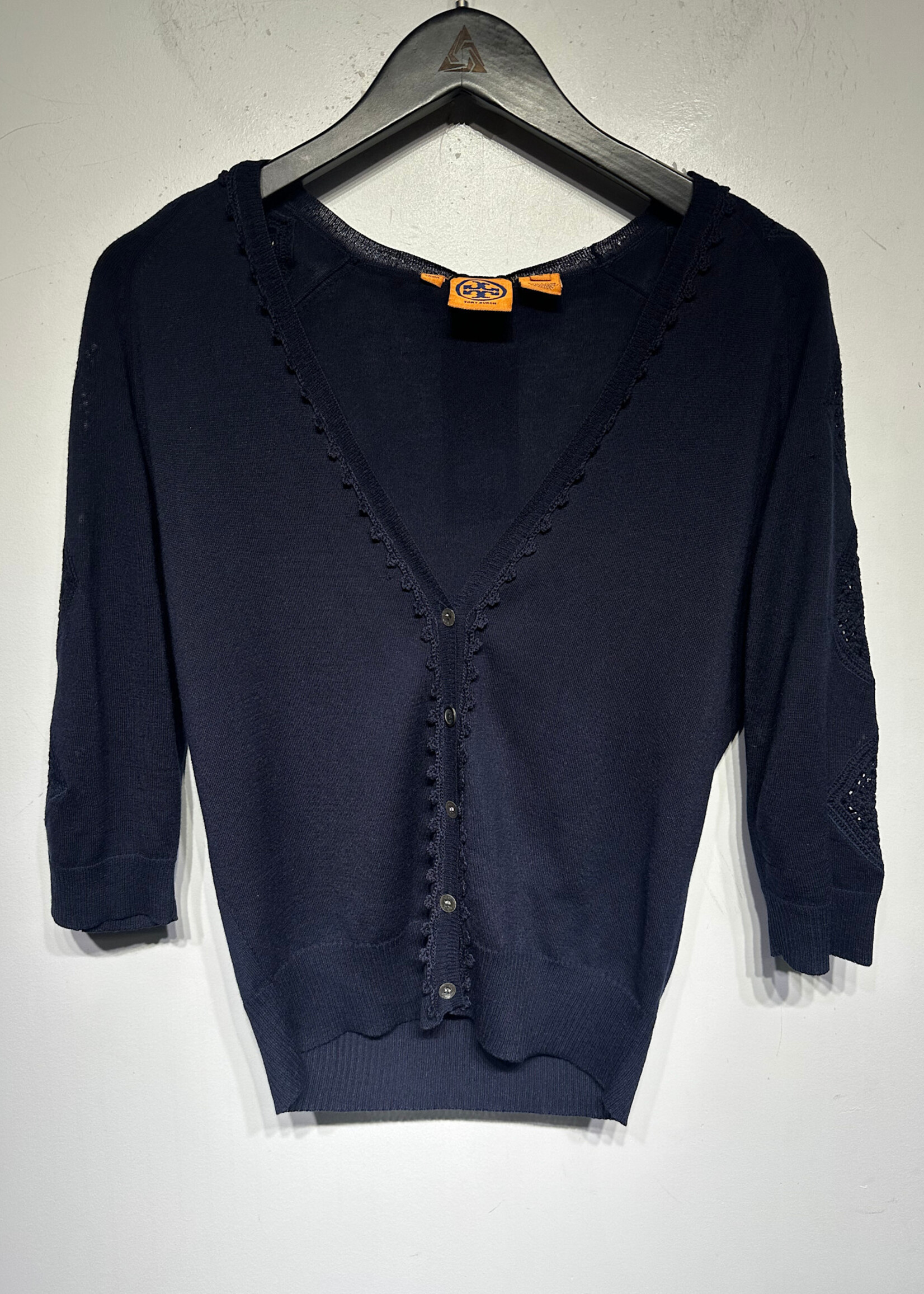 Tory Burch Navy Blue SS Silk Cardigan M