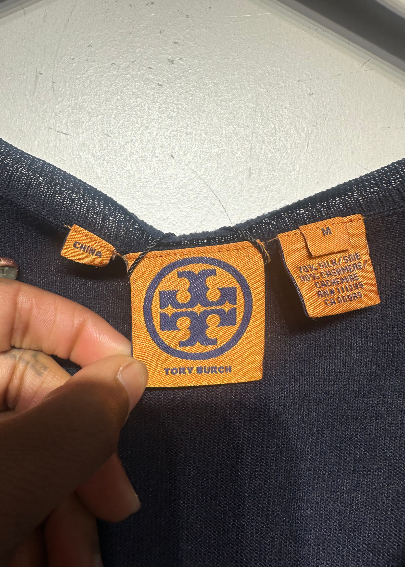 Tory Burch Navy Blue SS Silk Cardigan M