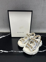 Gucci Aguru Crystal White Sandals 38/7.5 Fem