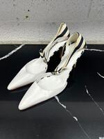 Manolo Blahnik White Striped Heels Fem 9 AS IS