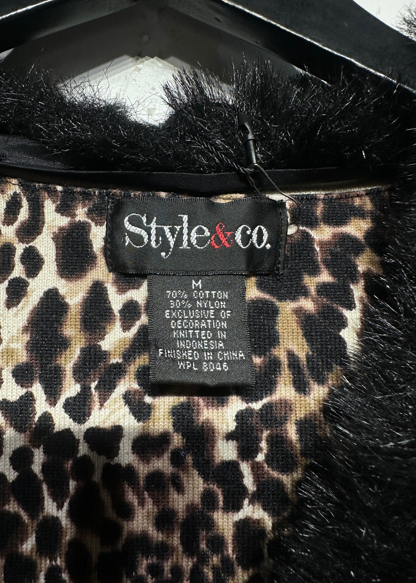 Style&Co Cheetah Faux Fur Trim Cardigan M Fem