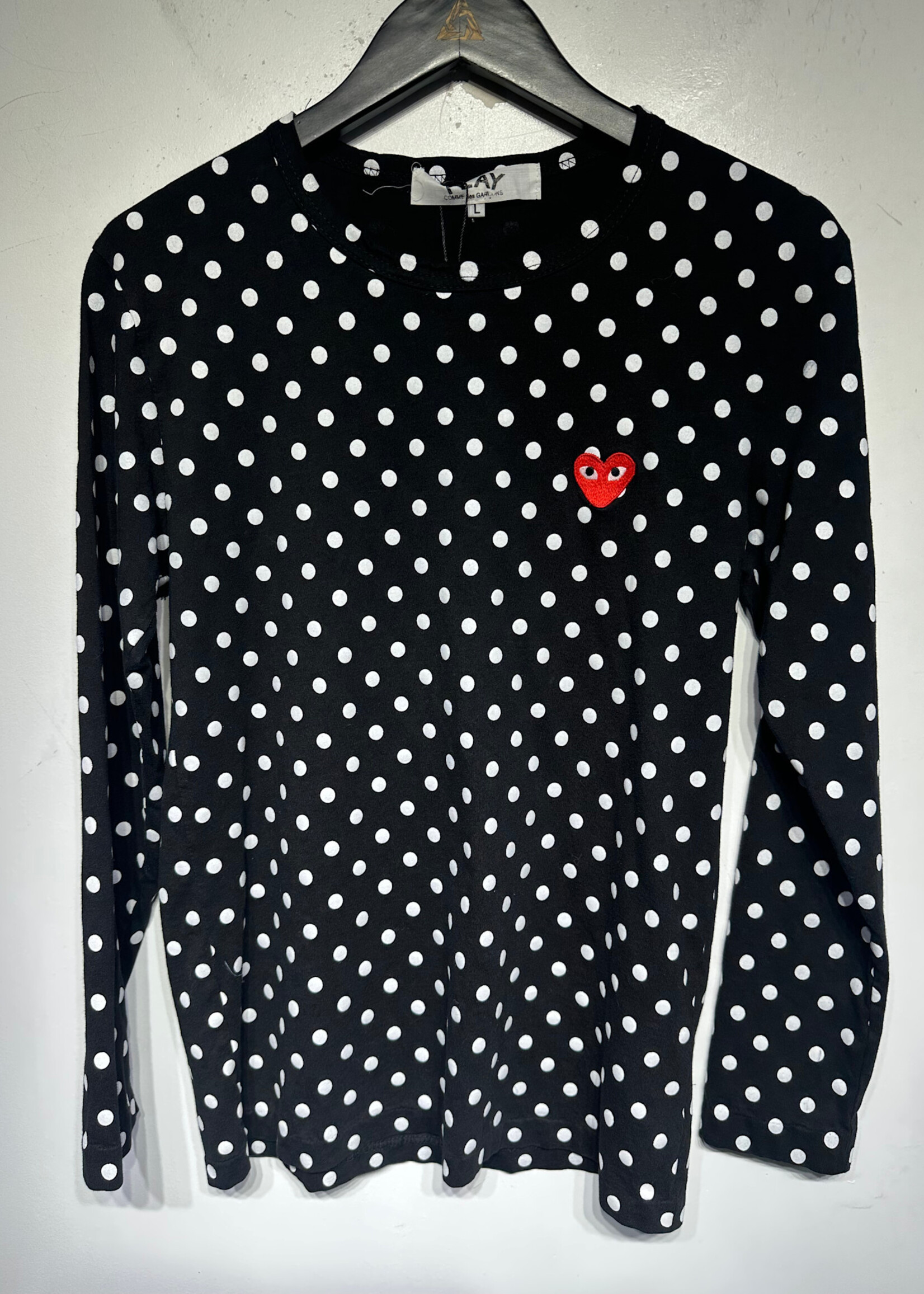 CDG Play Black Polka Dot L/S Heart Shirt Unisex L Fits M
