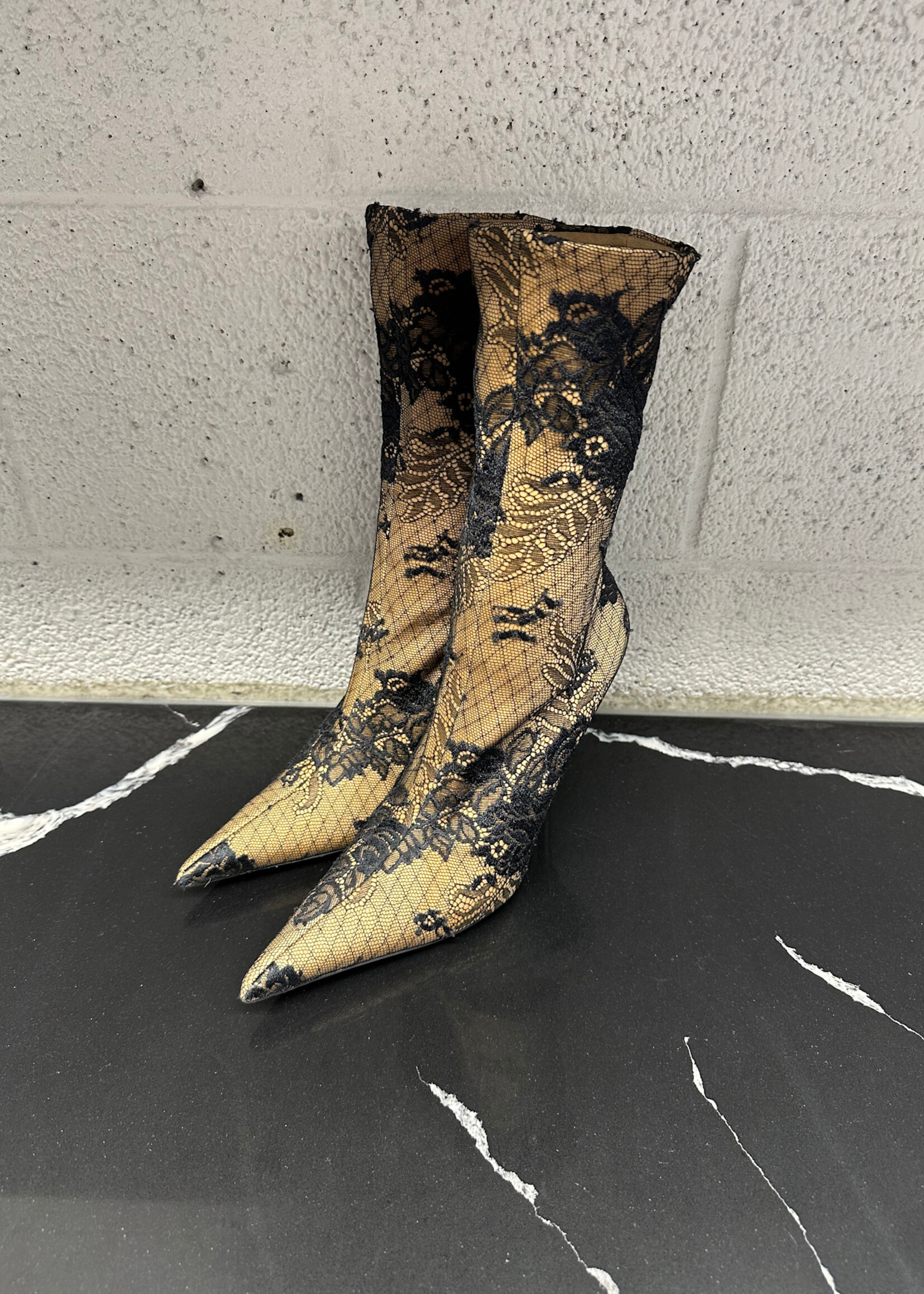 Balenciaga Black Floral Lace Knife Heels 7