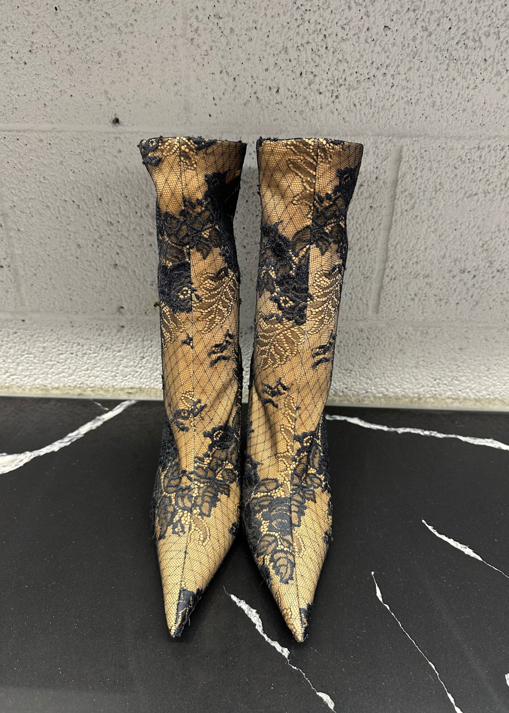 Balenciaga Black Floral Lace Knife Heels 7