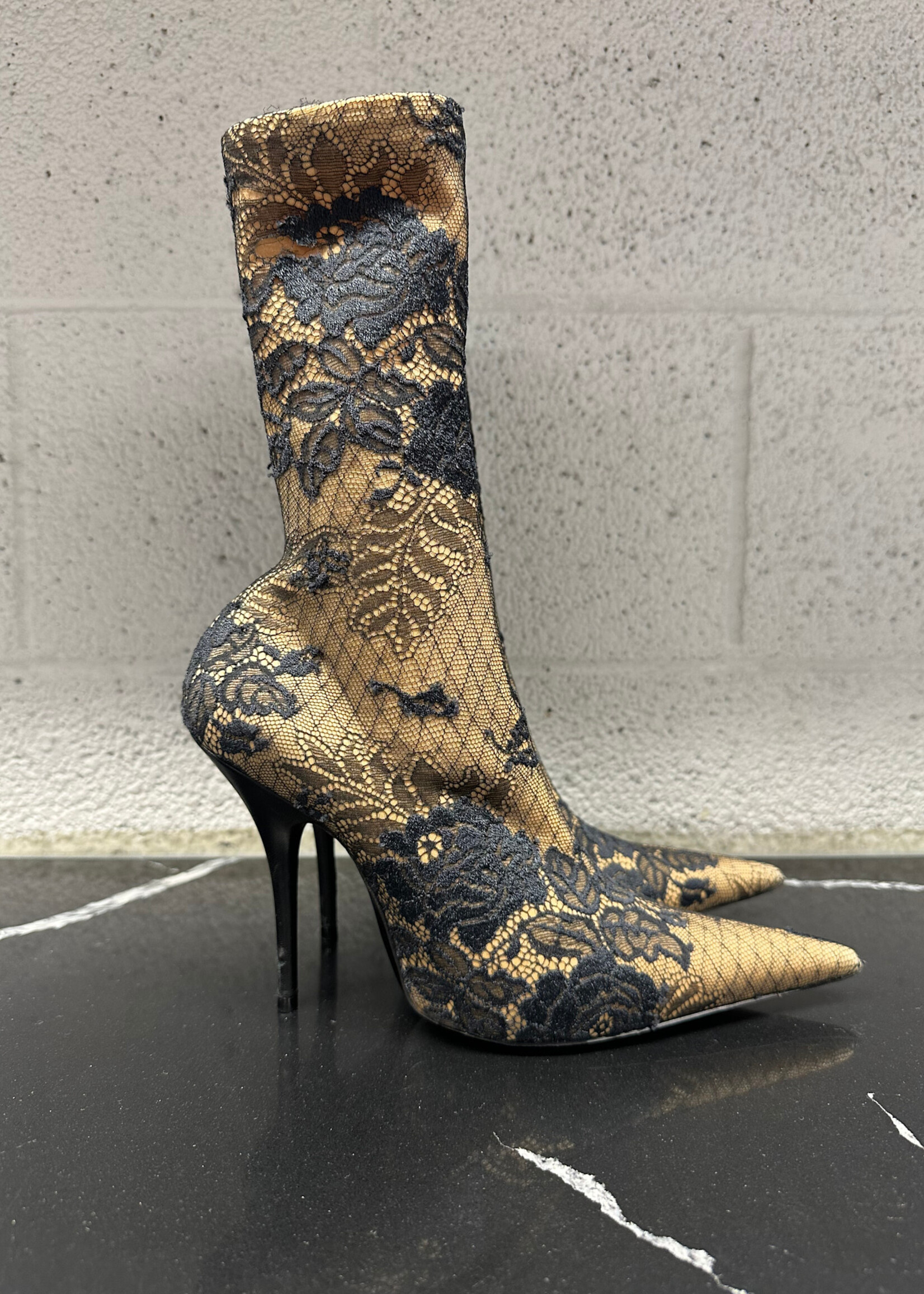 Balenciaga Black Floral Lace Knife Heels 7