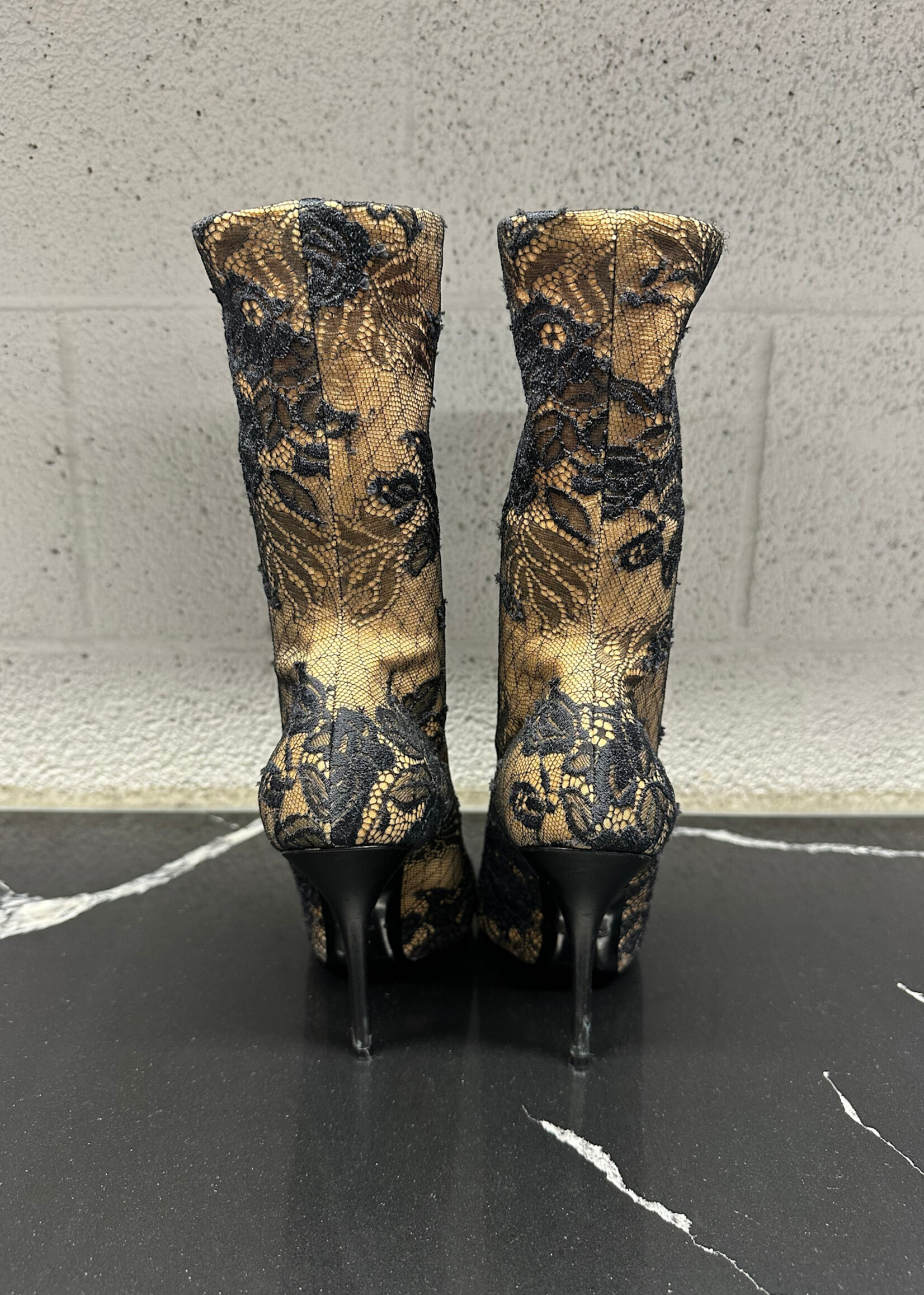 Balenciaga Black Floral Lace Knife Heels 7