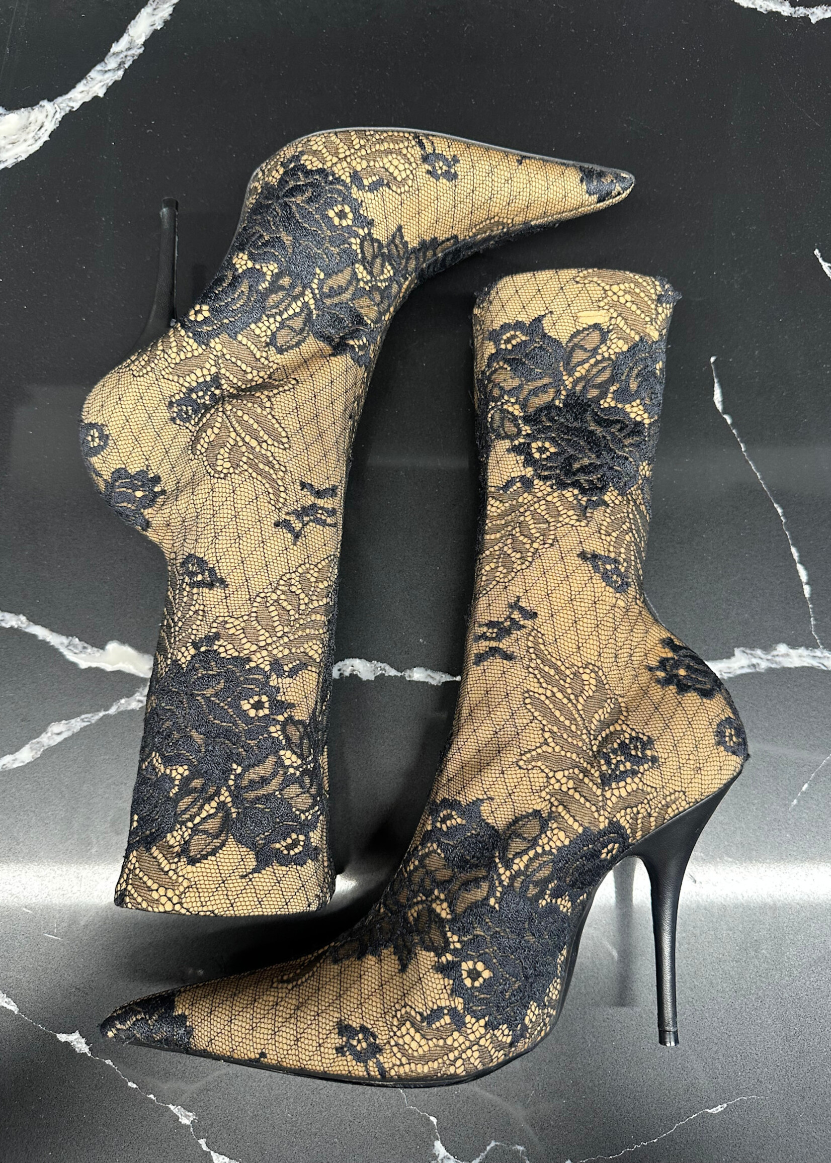 Balenciaga Black Floral Lace Knife Heels 7