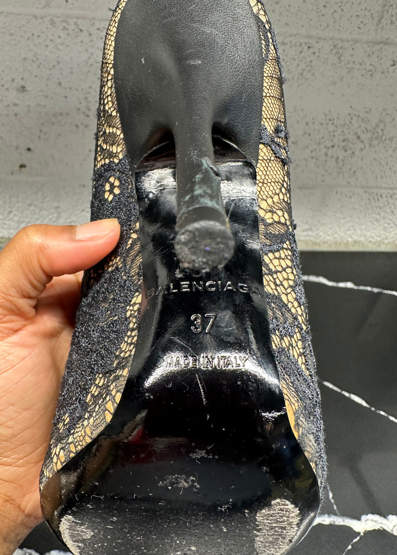 Balenciaga Black Floral Lace Knife Heels 7