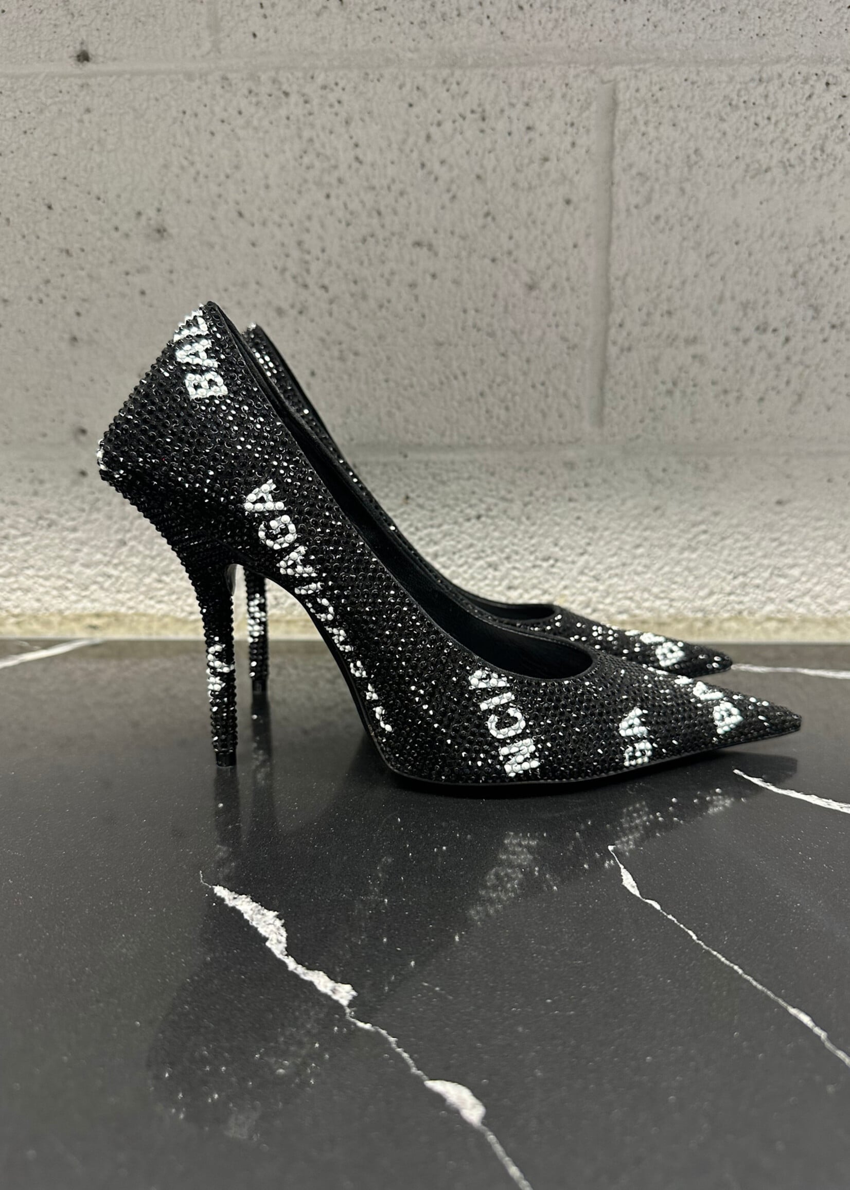 Balenciaga Black Rhinestone Knife Heels 7.5