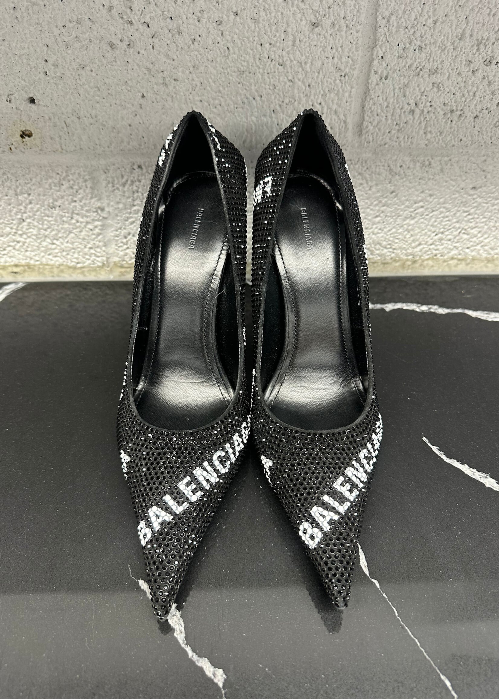 Balenciaga Black Rhinestone Knife Heels 7.5