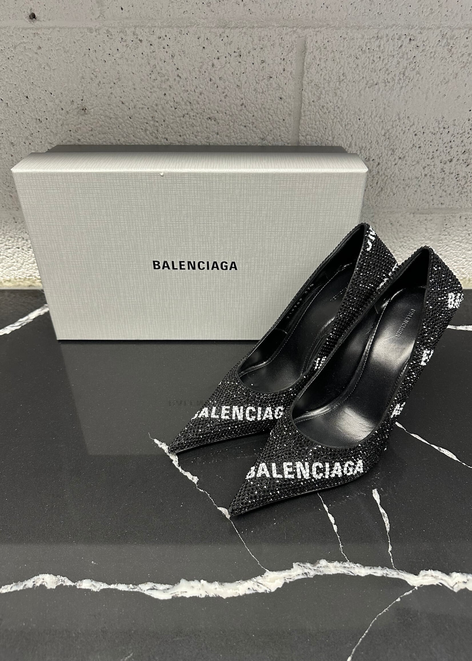 Balenciaga Black Rhinestone Knife Heels 7.5