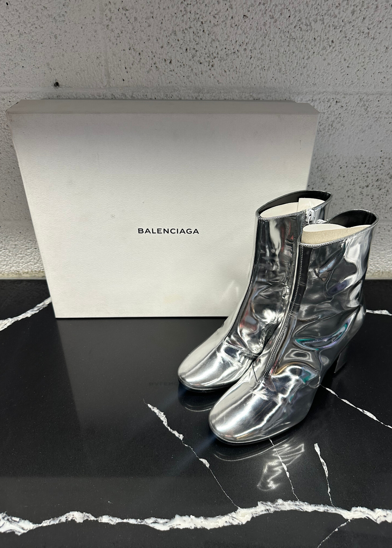 Balenciaga Silver Patent Leather Boots 8
