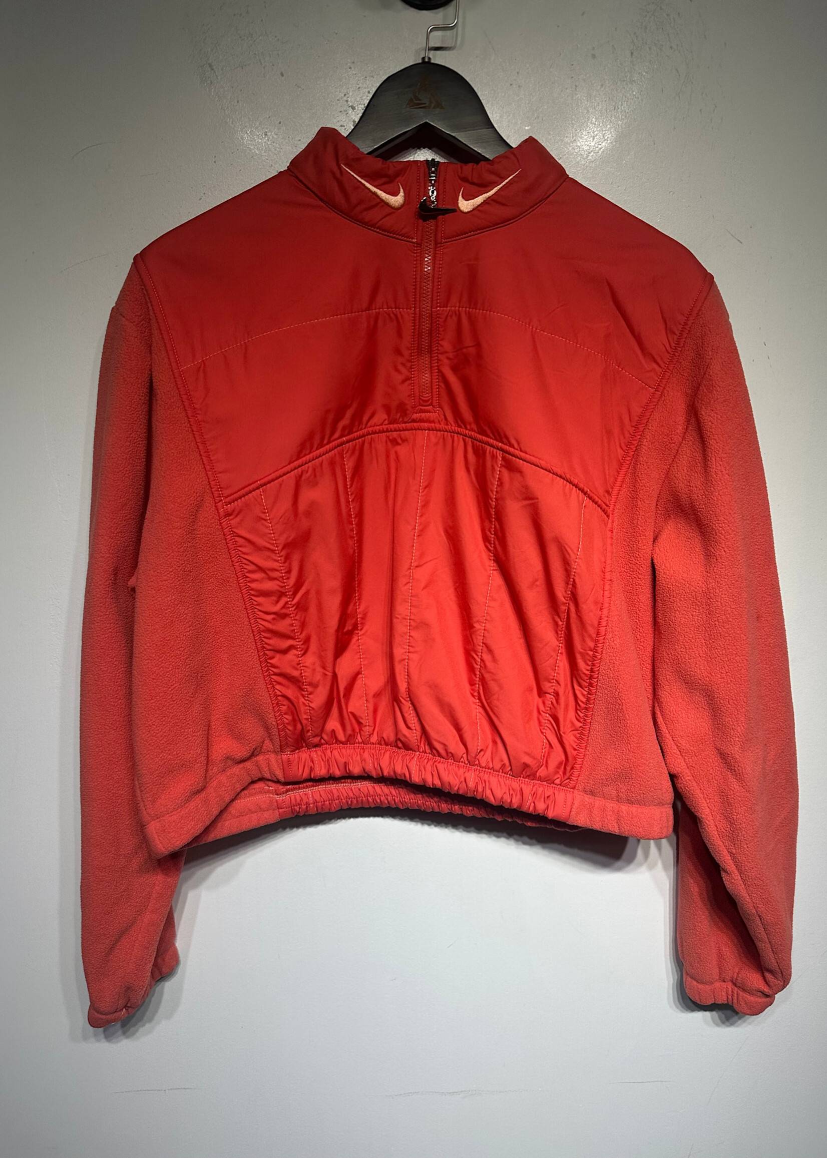 Nike Red Quarter Zip Nylon Fleece Jacket Fem XL