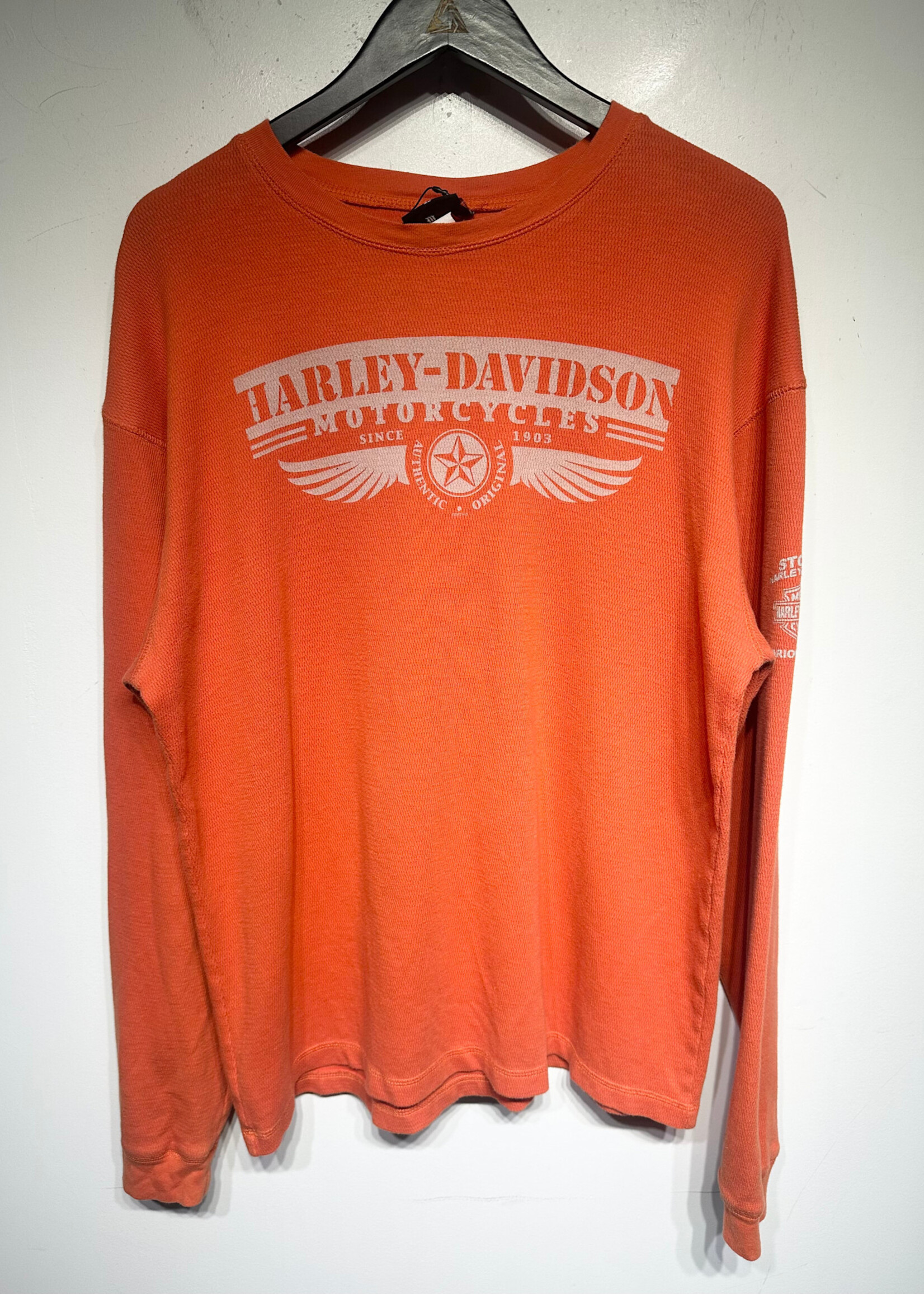 Harley Davidson Orange Waffle Knit LS Tee XL Masc