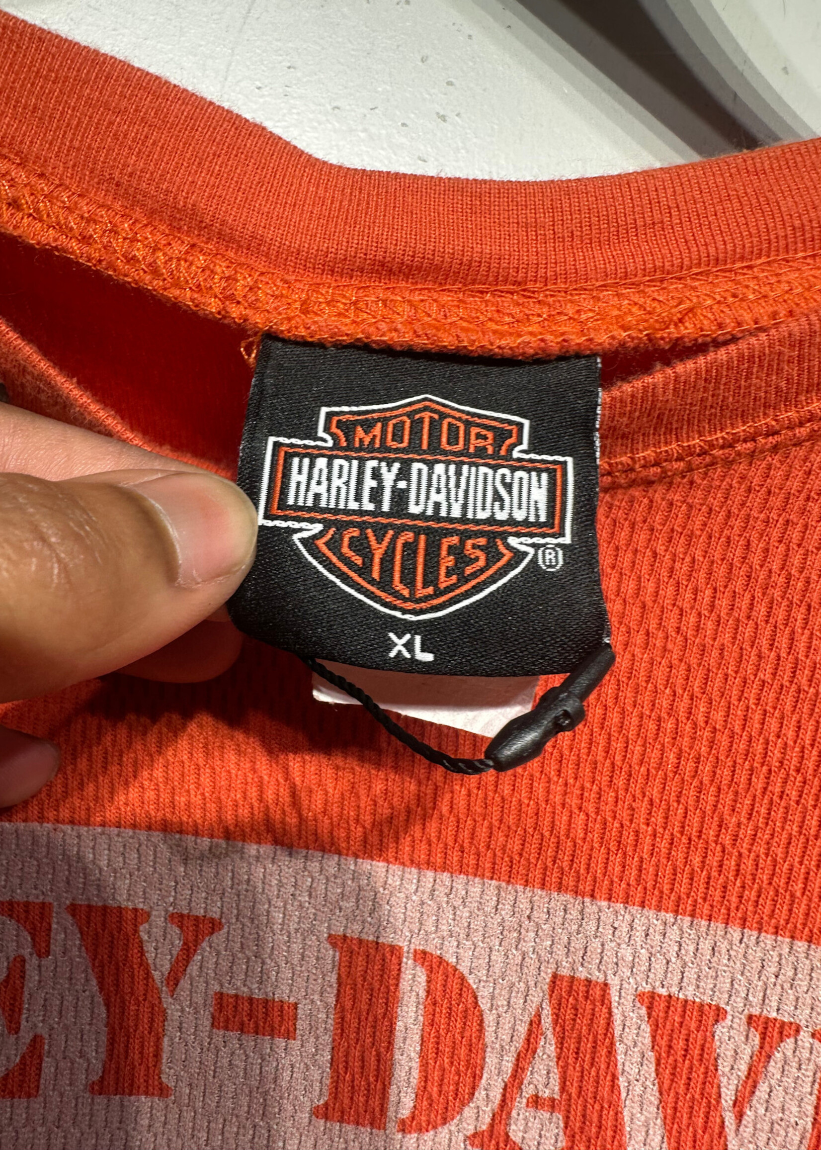 Harley Davidson Orange Waffle Knit LS Tee XL Masc