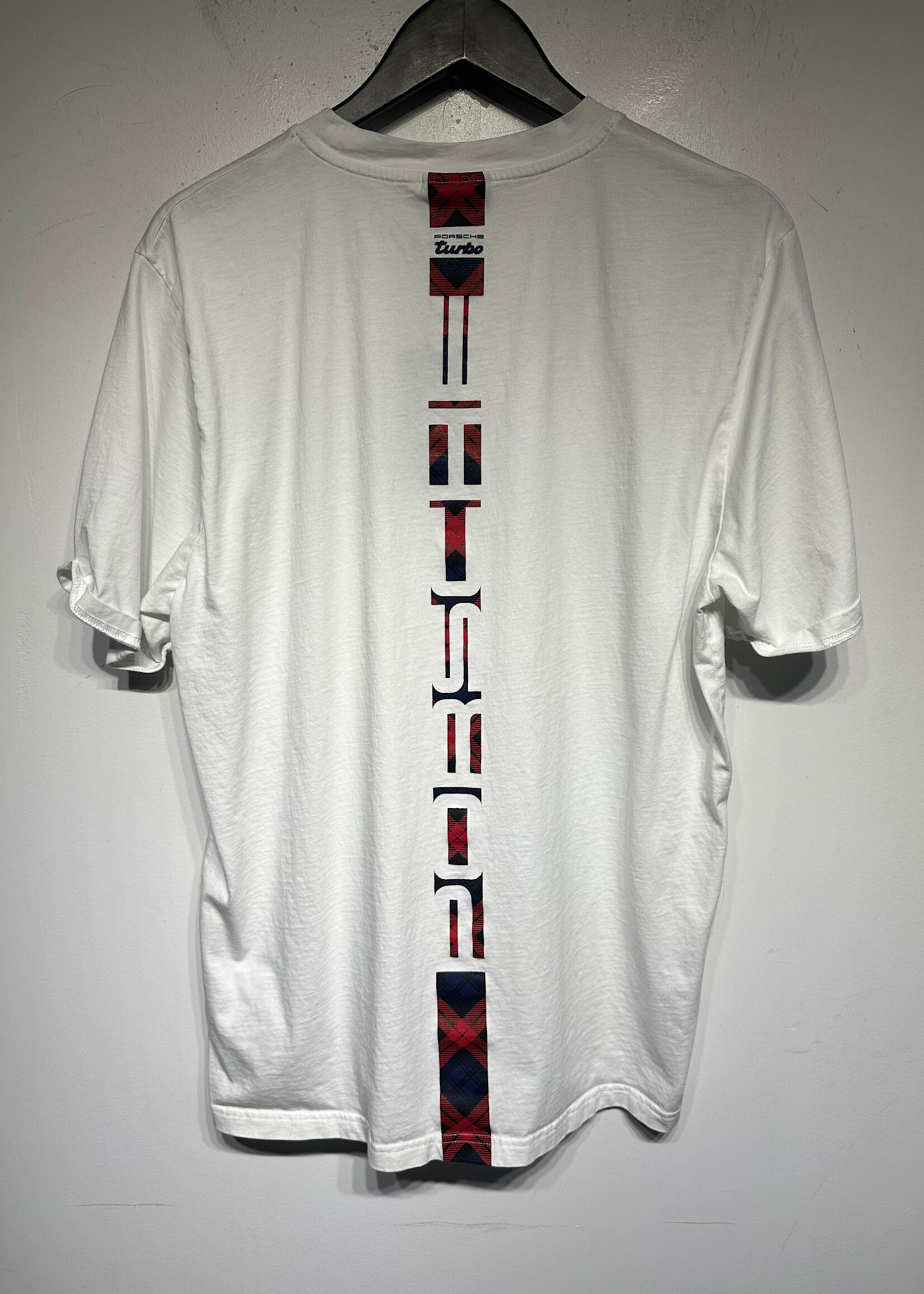 Porsche 911 White Plaid Back Hit Tee L