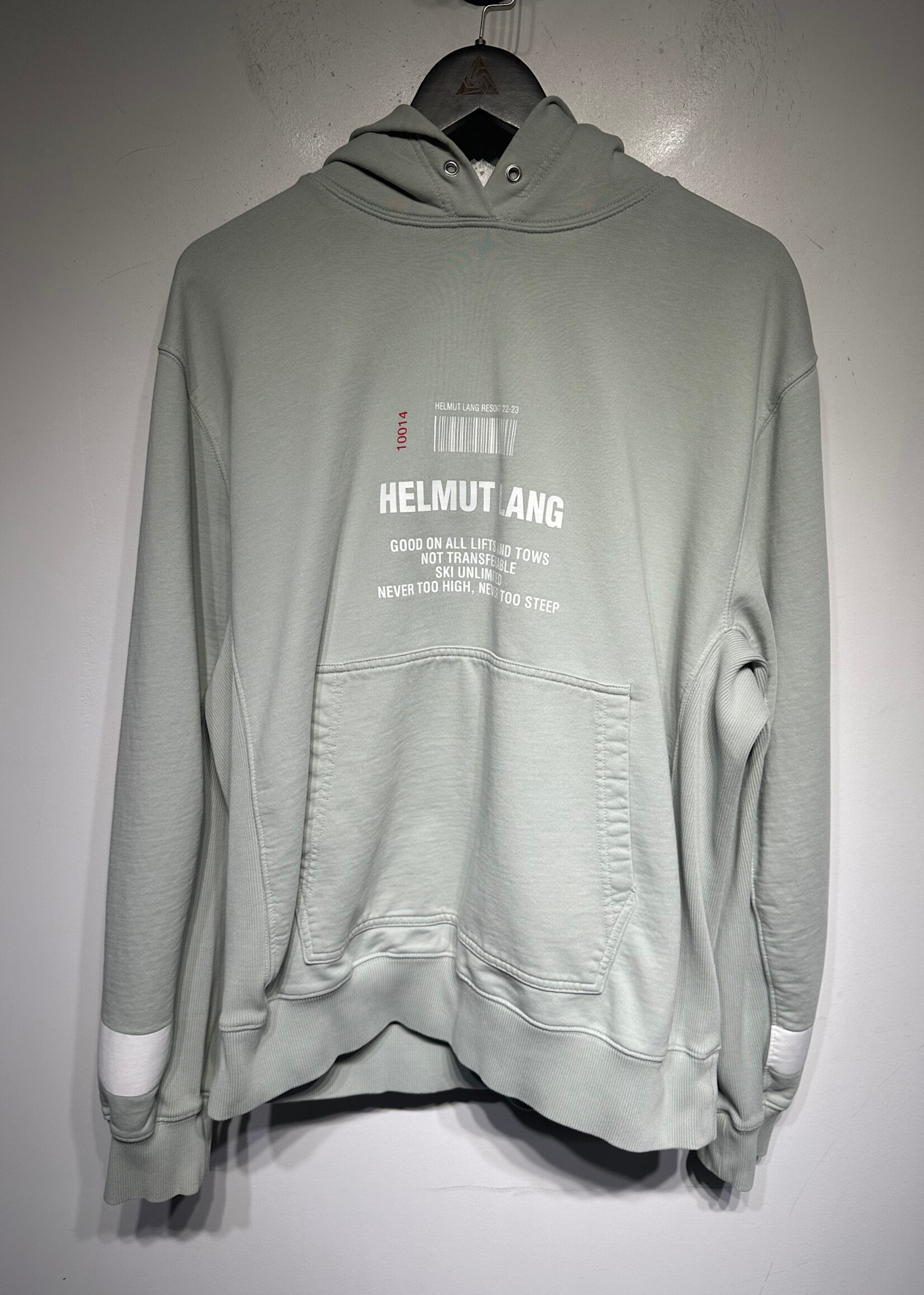 Helmut Lang Sage Green Ski Pass Bar Code Hoodie As Is XL