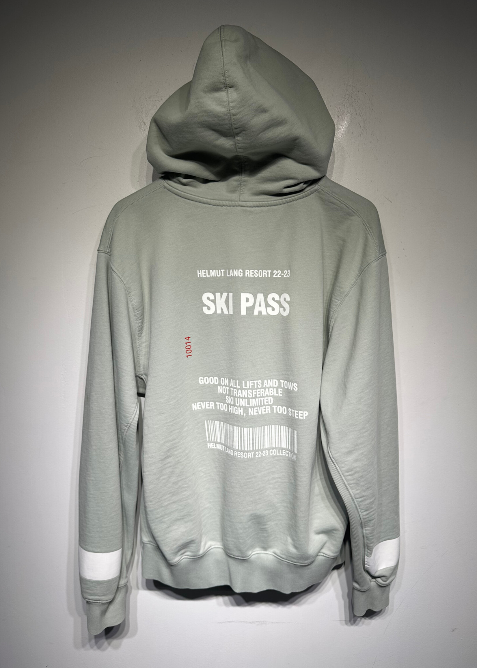 Helmut Lang Sage Green Ski Pass Bar Code Hoodie As Is XL