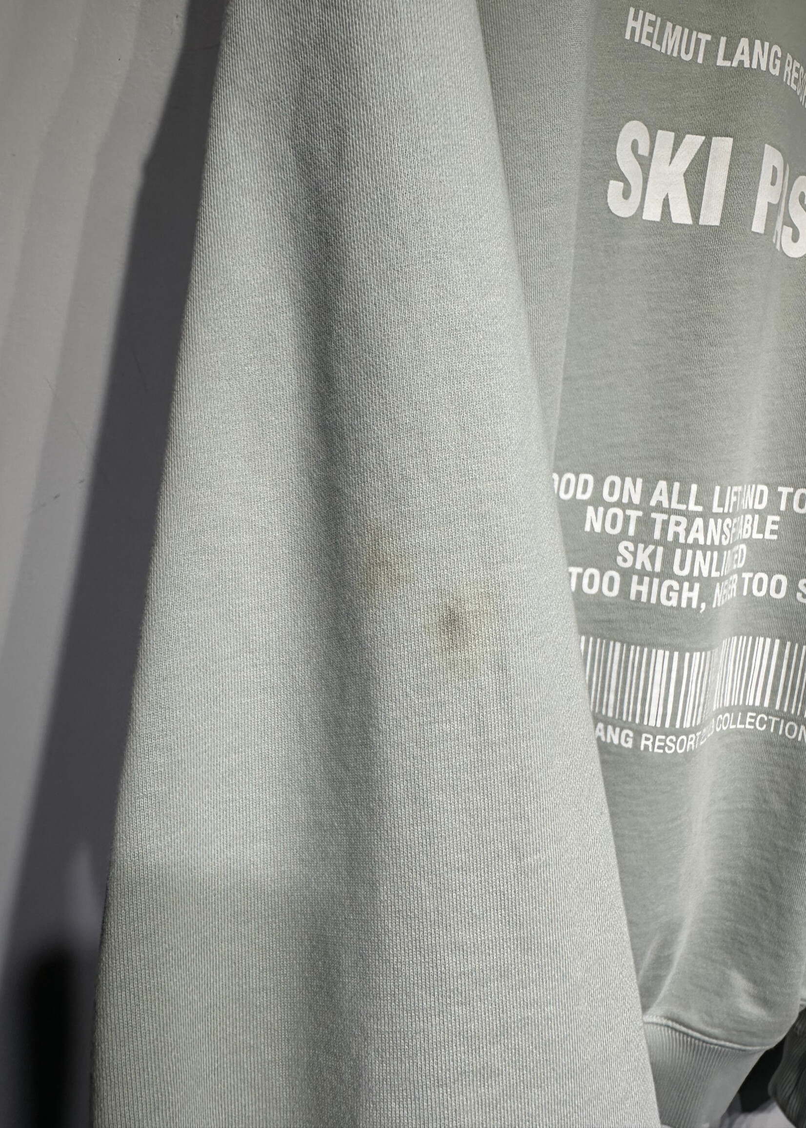 Helmut Lang Sage Green Ski Pass Bar Code Hoodie As Is XL