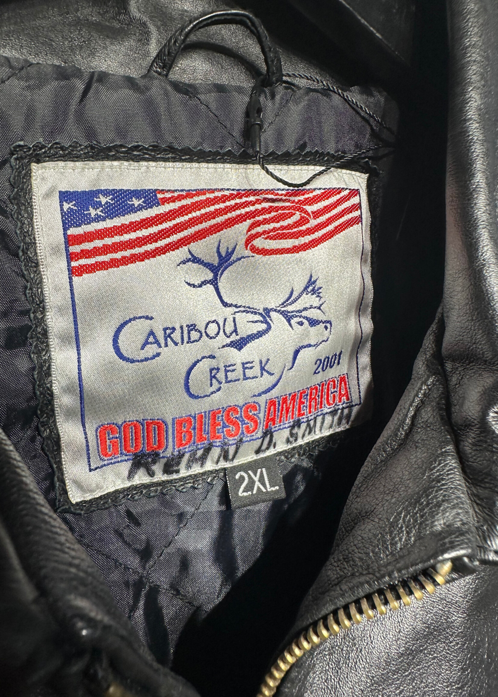 USA Black Leather Flag Jacket Fits Masc XL