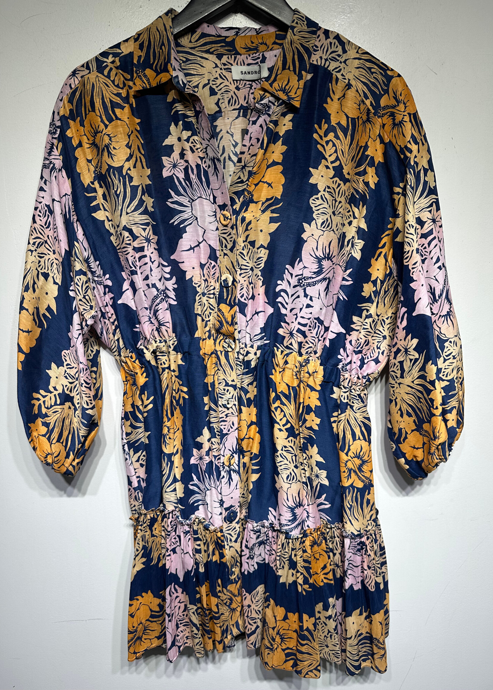 Sandro Blue Pink Orange Floral Dress M