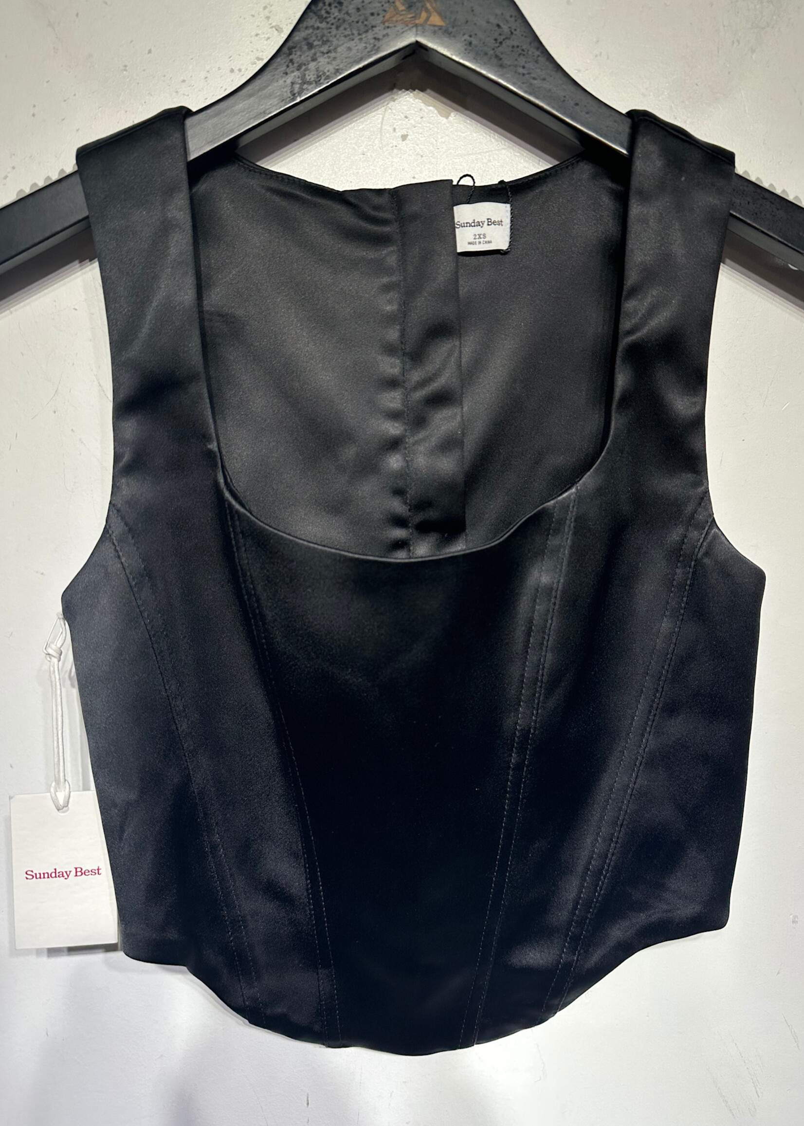 NWT Sunday Best Black Satin Corset XXS