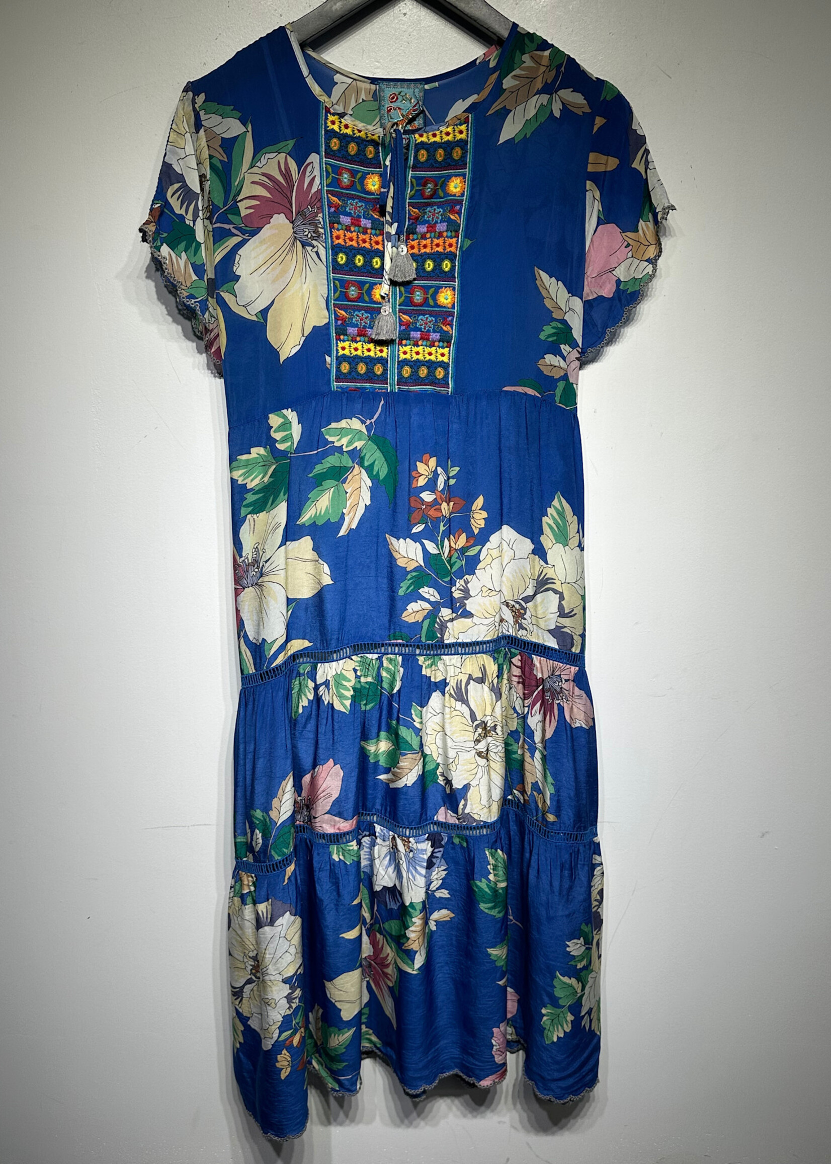 Johnny Was Blue Layered Floral Dress S