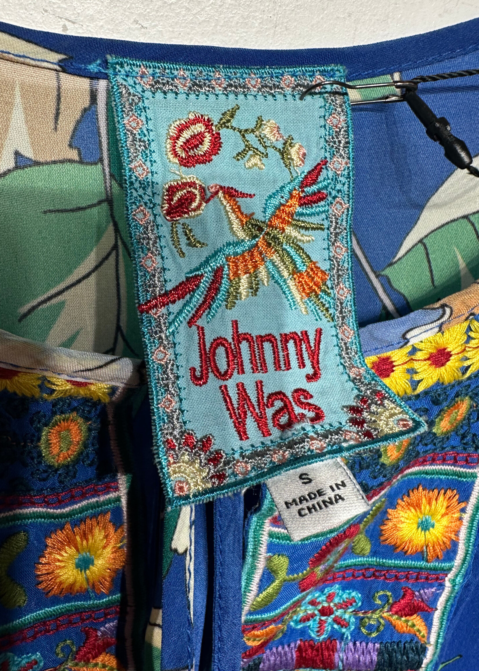 Johnny Was Blue Layered Floral Dress S